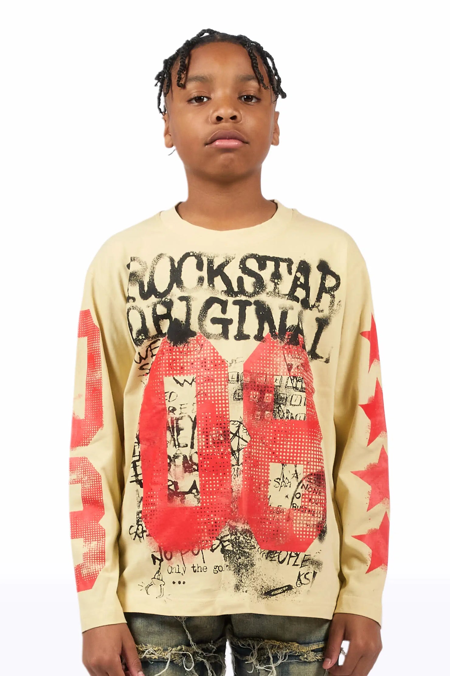 Boys Rhett Beige Long Sleeve Graphic T-Shirt