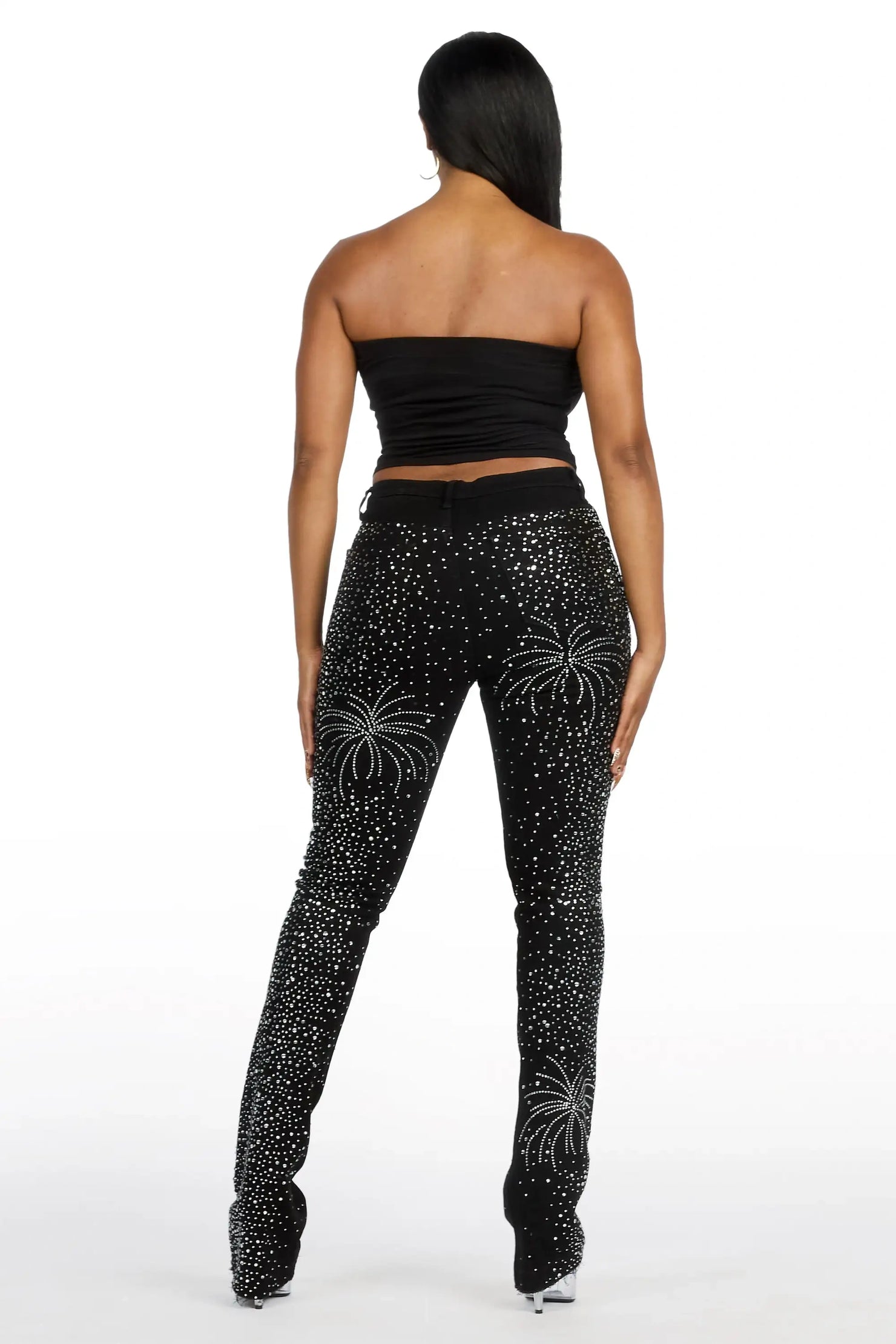 Jamella Black Rhinestone Stacked Flare Jean