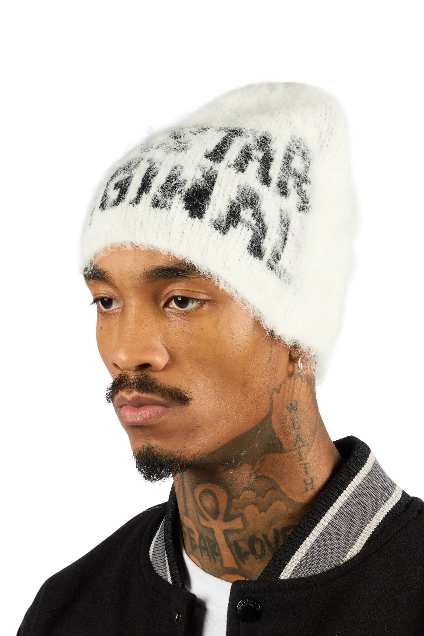 Toshio White Knitted Mohair Beanie