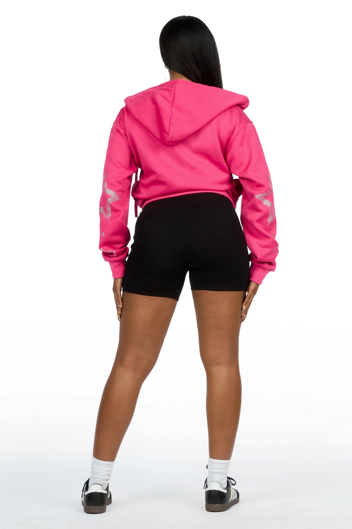 Flaveya Pink Rhinestone Zip Up Hoodie