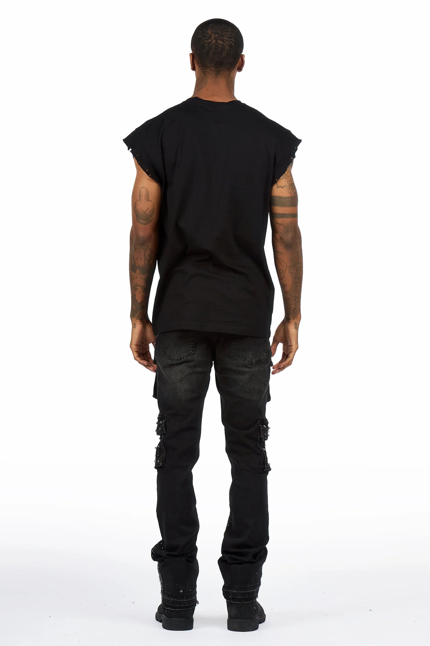 Arman Black Rhinestone Stacked Fit Jean