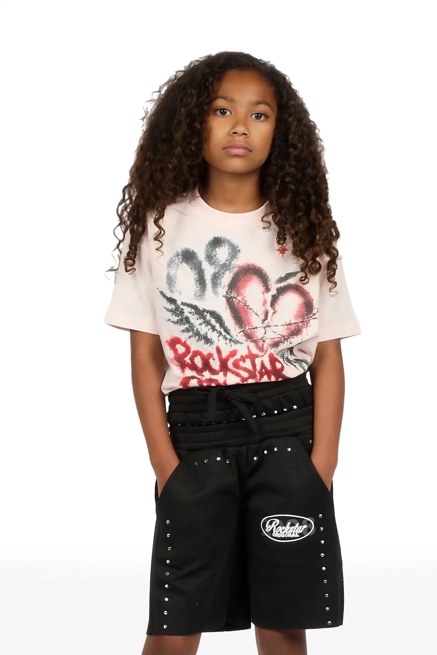 Girls Dezstany Black Rhinestone Double Waisted Short