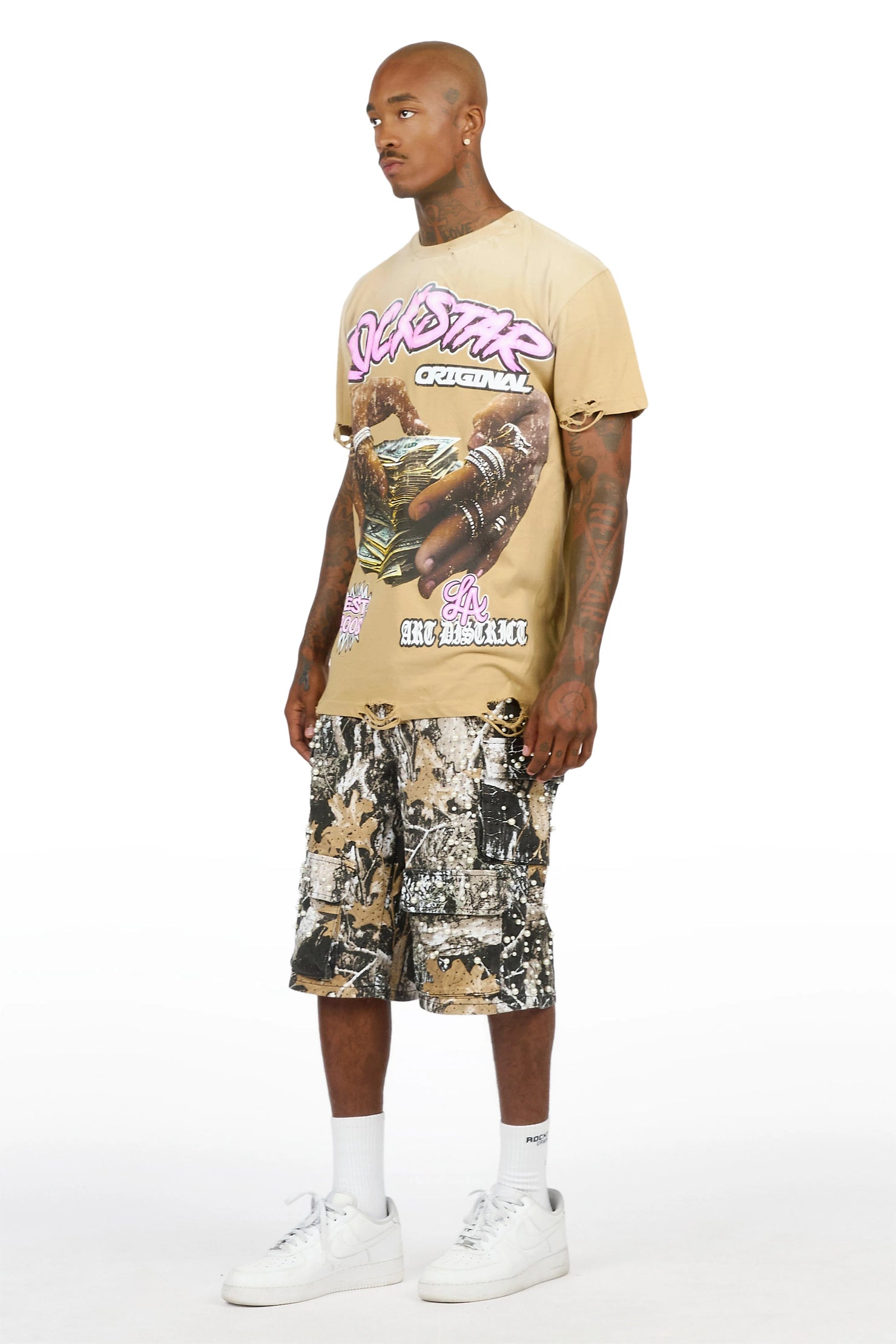Semental Black/Tree Camo Rhinestone Jort