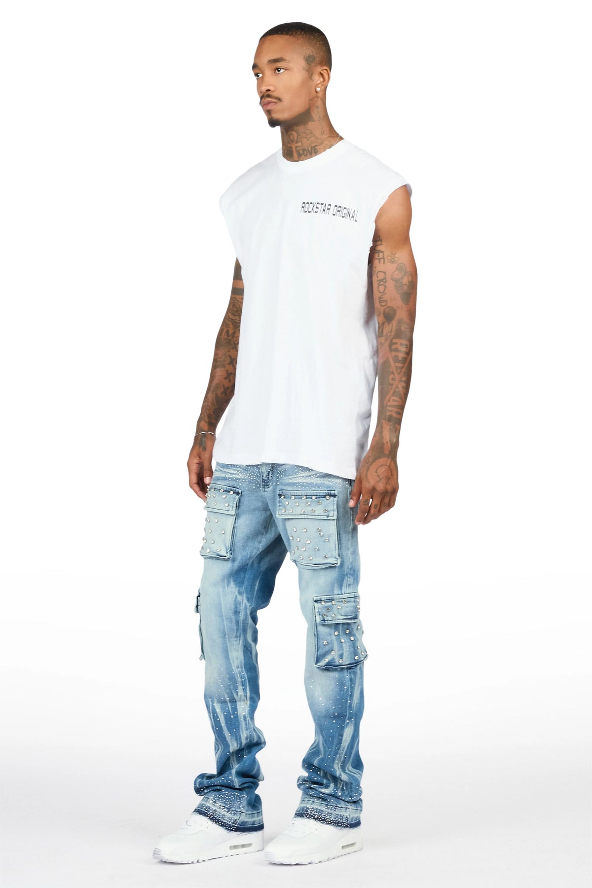 Arman Blue Rhinestone Stacked Fit Jean