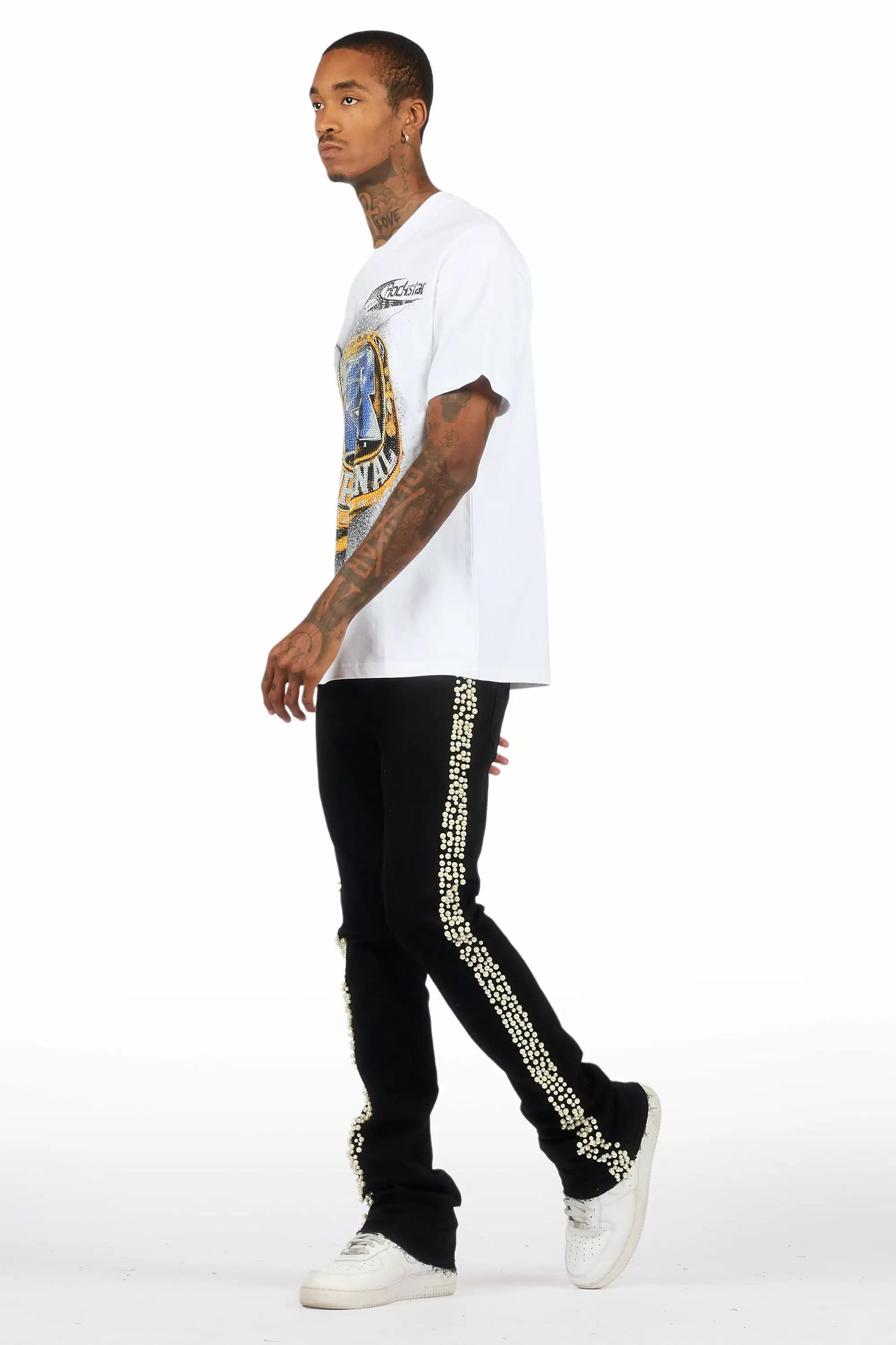 Kairo Jet Black Pearl Stacked Flare Jean