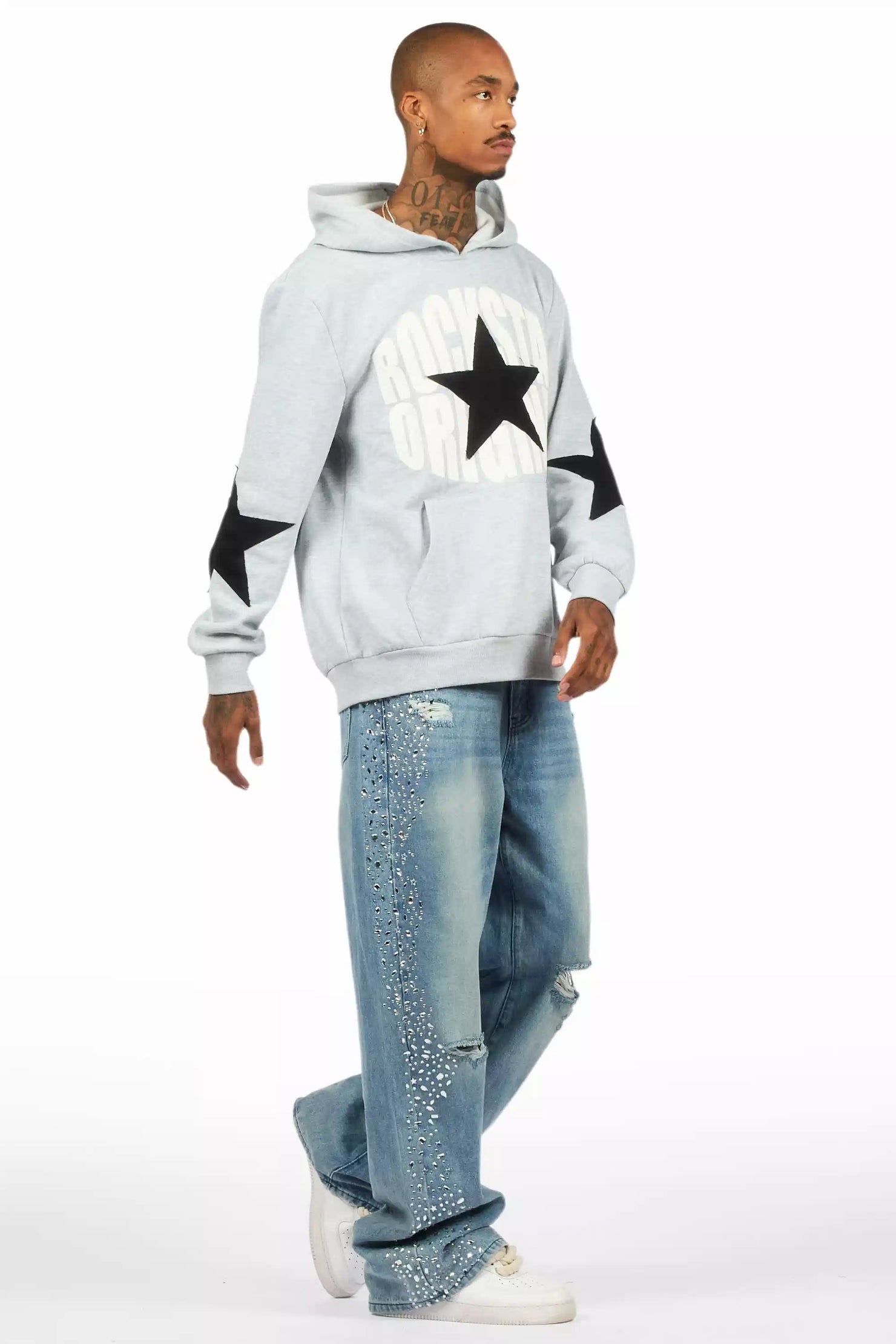 Bolor Blue Rhinestone Baggy Jean