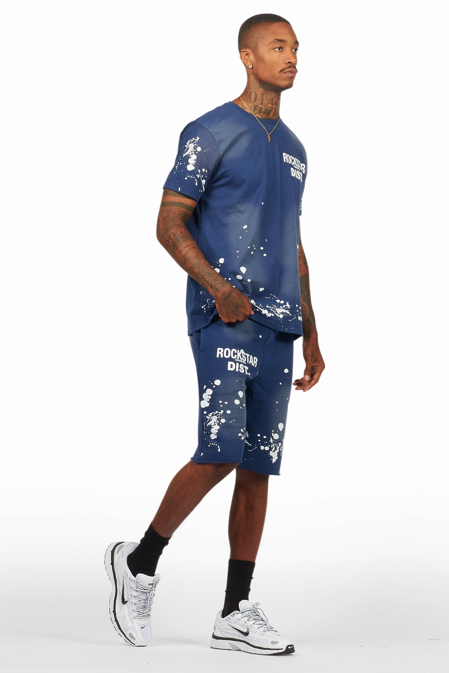 Rafix Navy Graphic T-Shirt Short Set