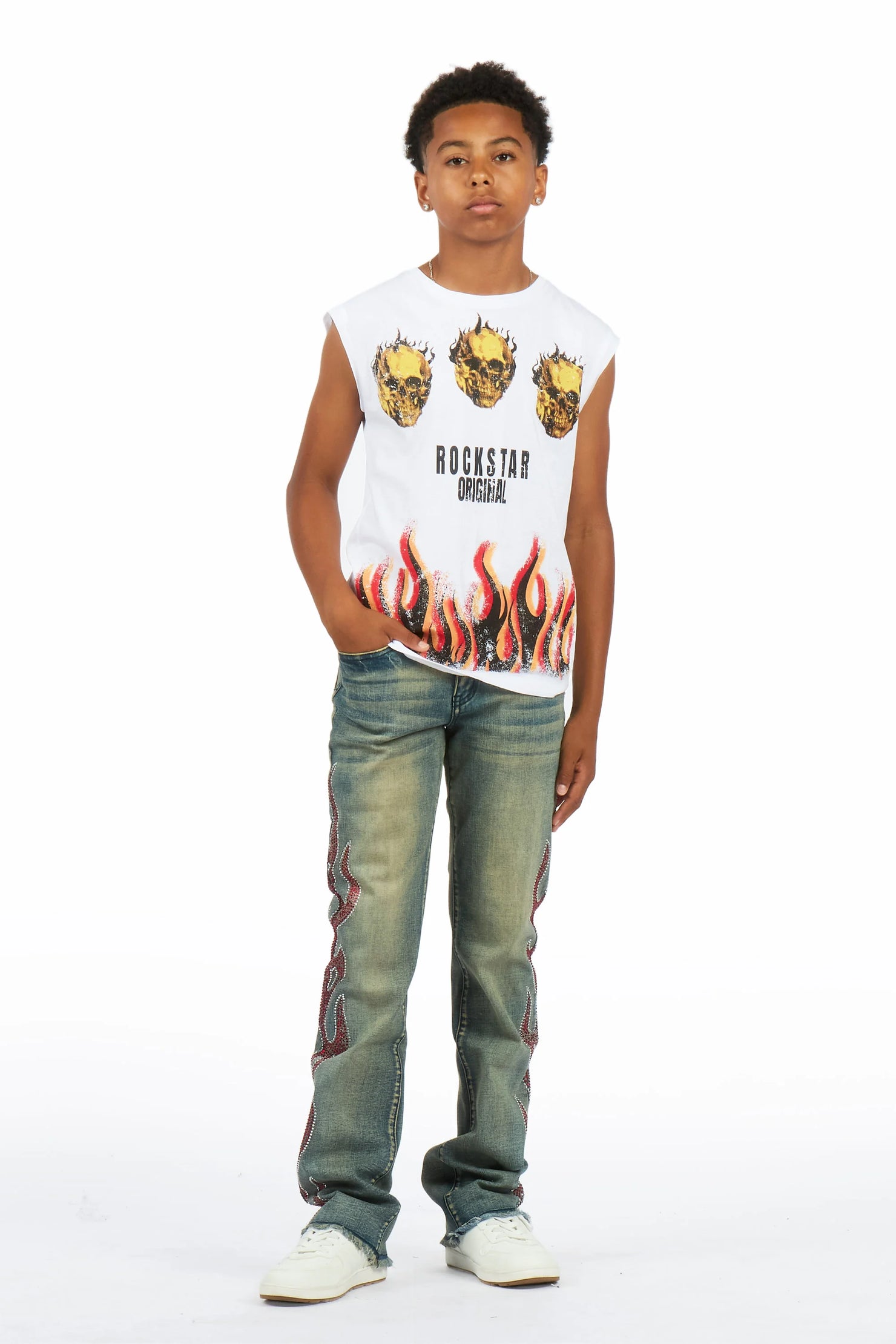 Boys Sword Vintage Blue Stacked Flare Jean