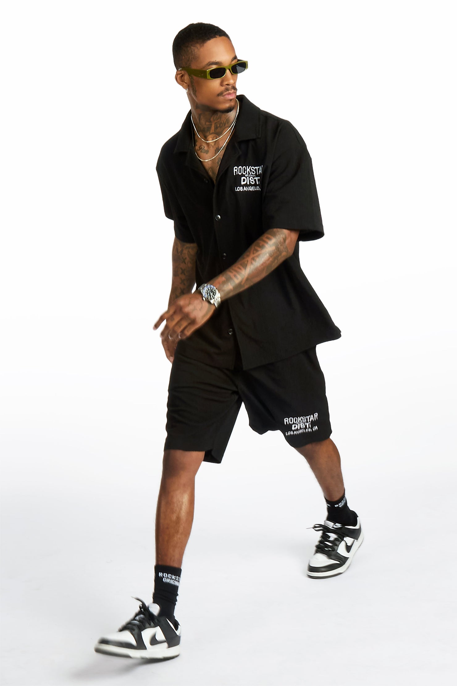 Kason Black Button Down Shirt/Short Set
