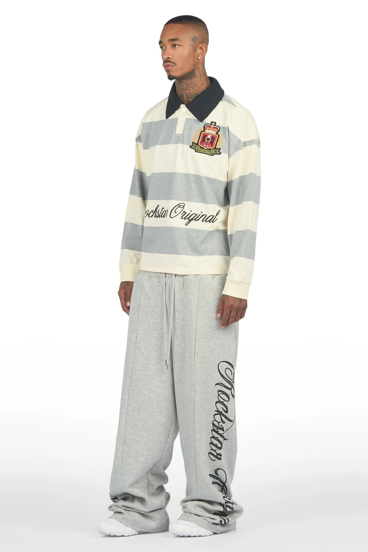 Ivola Heather Grey Double Waisted Baggy Fit Pant