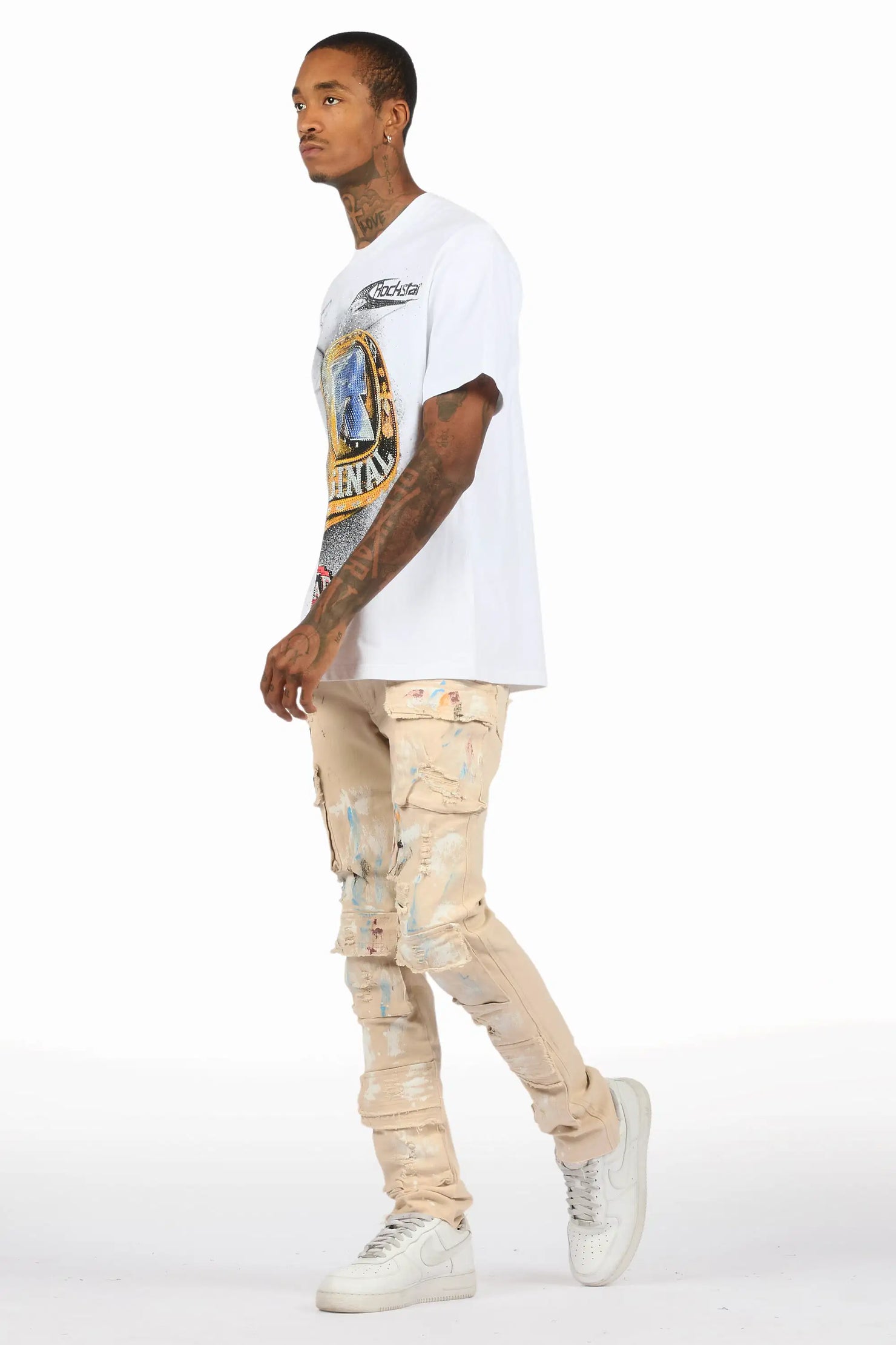 Orien Beige Painter Skinny Fit Jean
