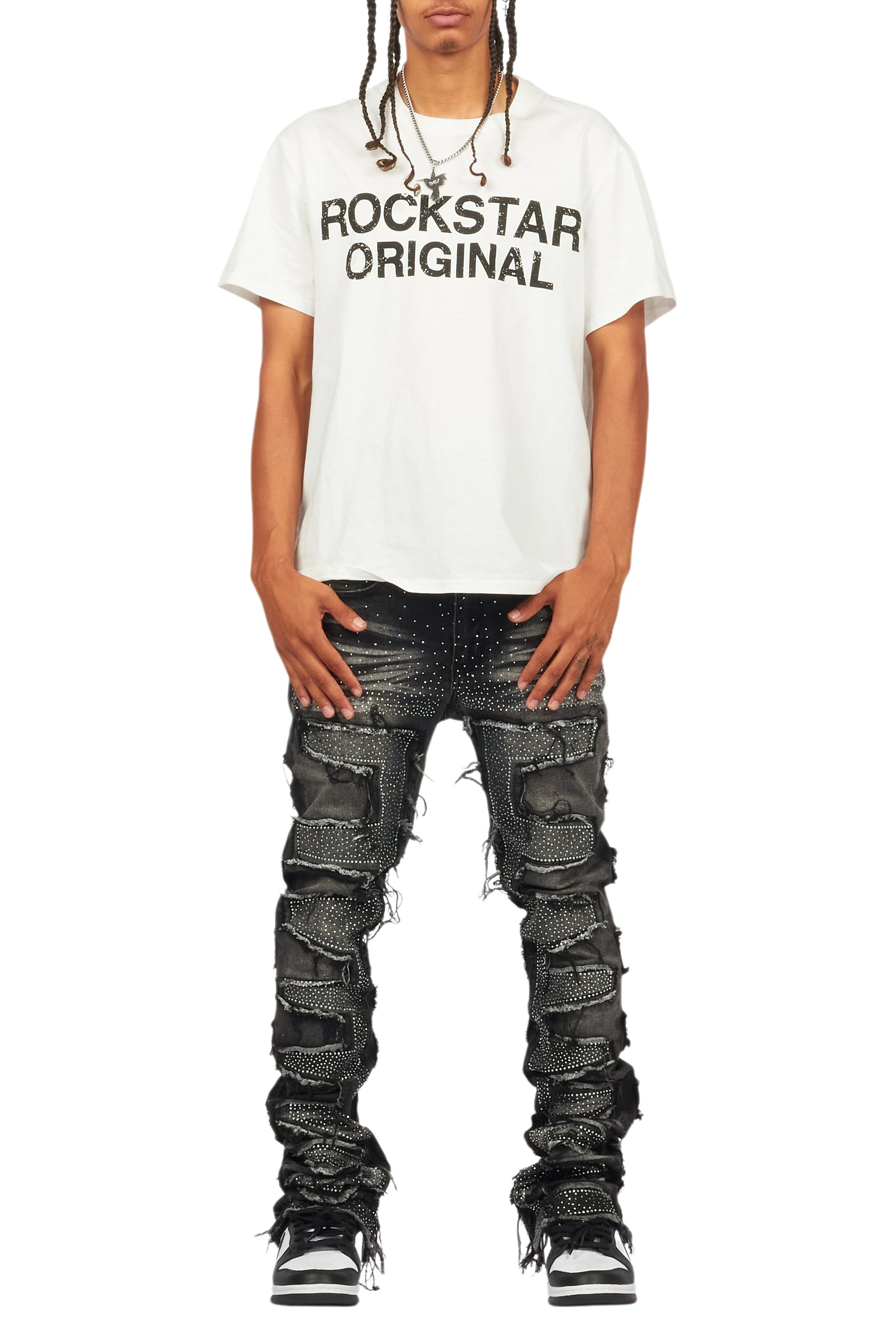 Shake Dark Grey Rhinestone Stacked Flare Jean