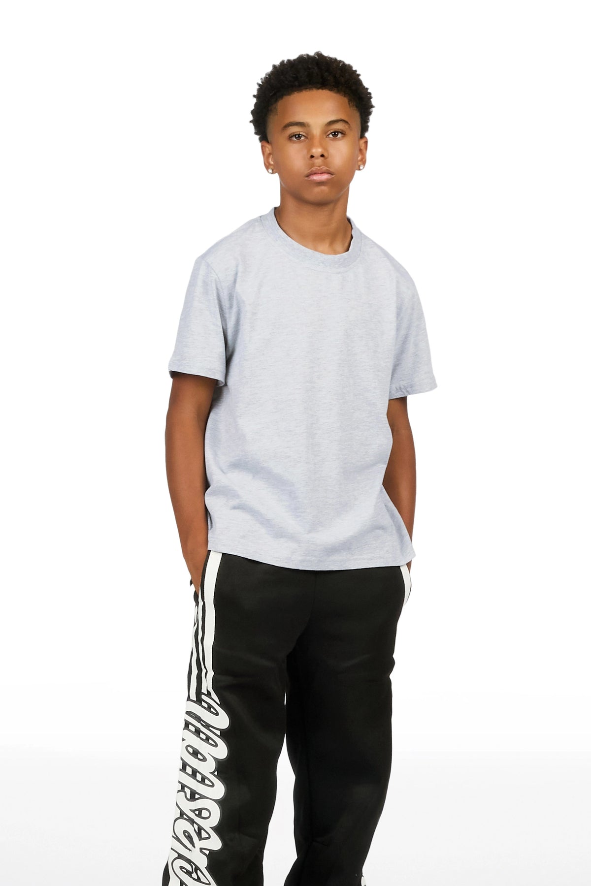 Boys Mozavi Black/White Baggy Track Pant
