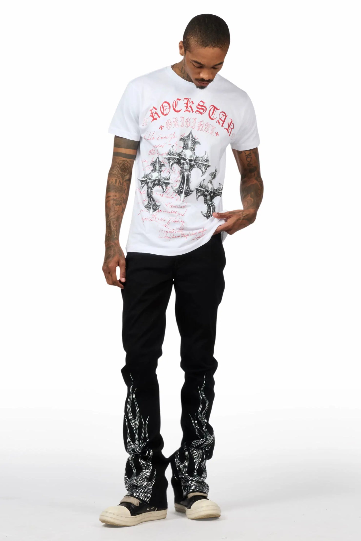 Samba Black/Clear Rhinestone Stacked Flare Jean