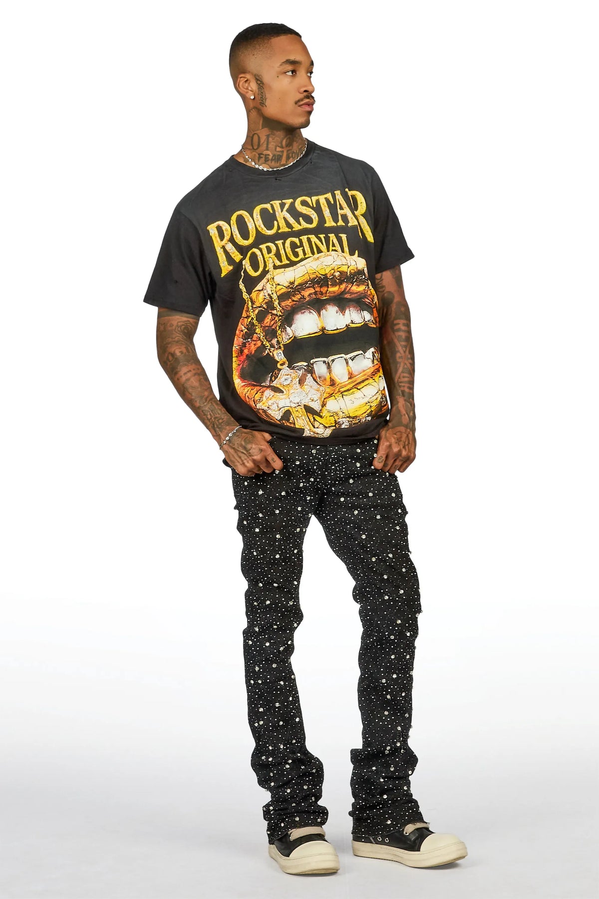 Glit Black/Silver Rhinestone Stacked Flare Jean