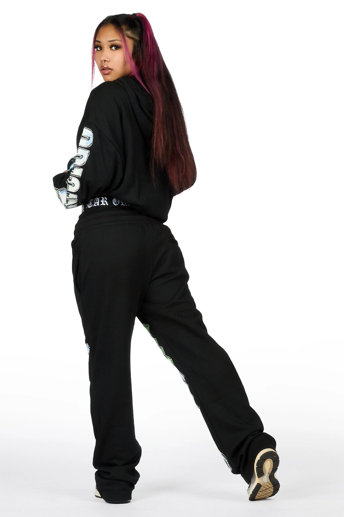 Bayleigh Black Graphic Baggy Fit Track Set