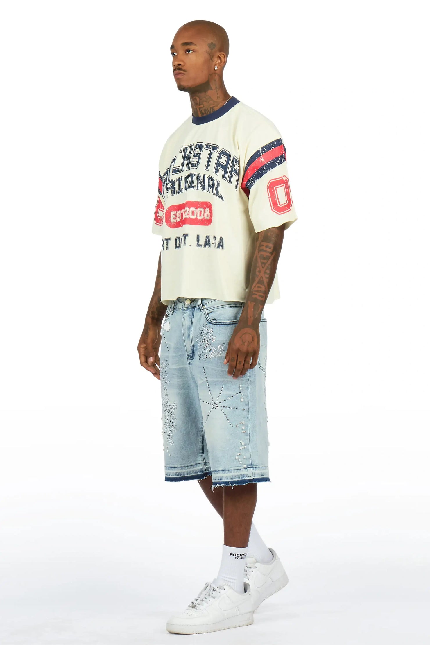 Rael Light Blue Rhinestone Denim Short