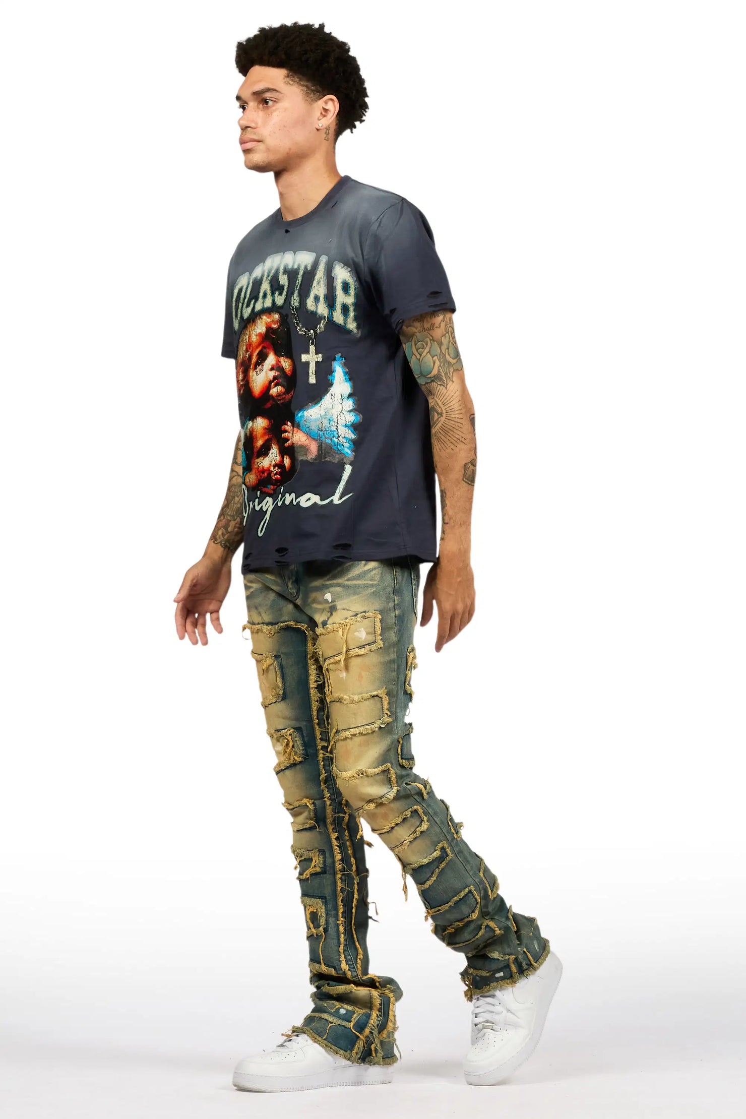 Shake Tint Dirty Blue Stacked Flare Jean