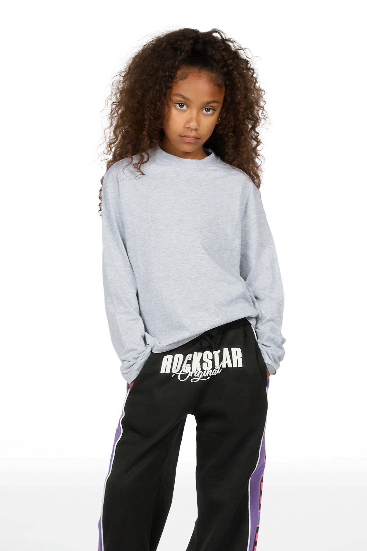 Girls Airelle Black/Purple Baggy Track Pant