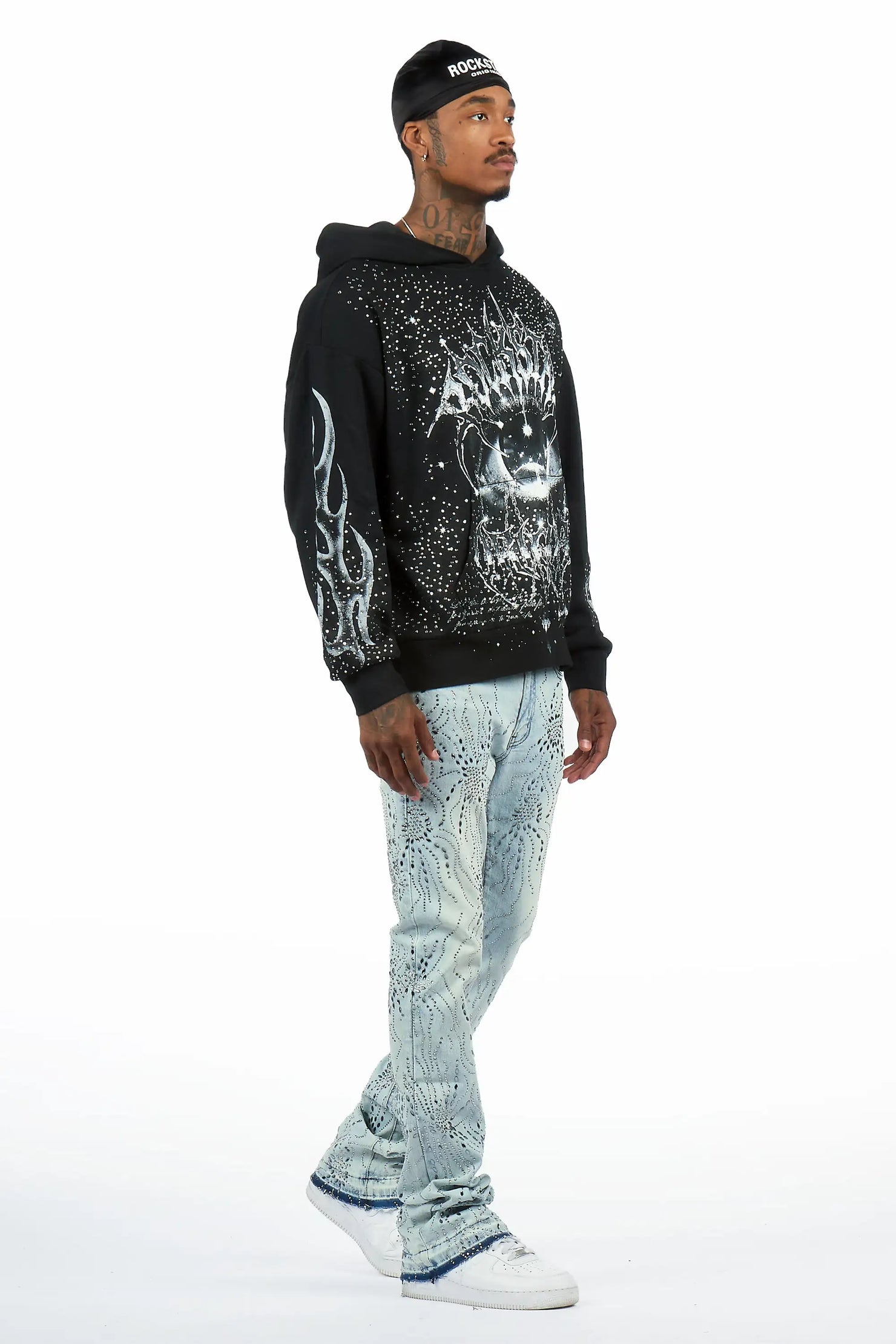 Izai Light Blue Rhinestone Stacked Fit Jean