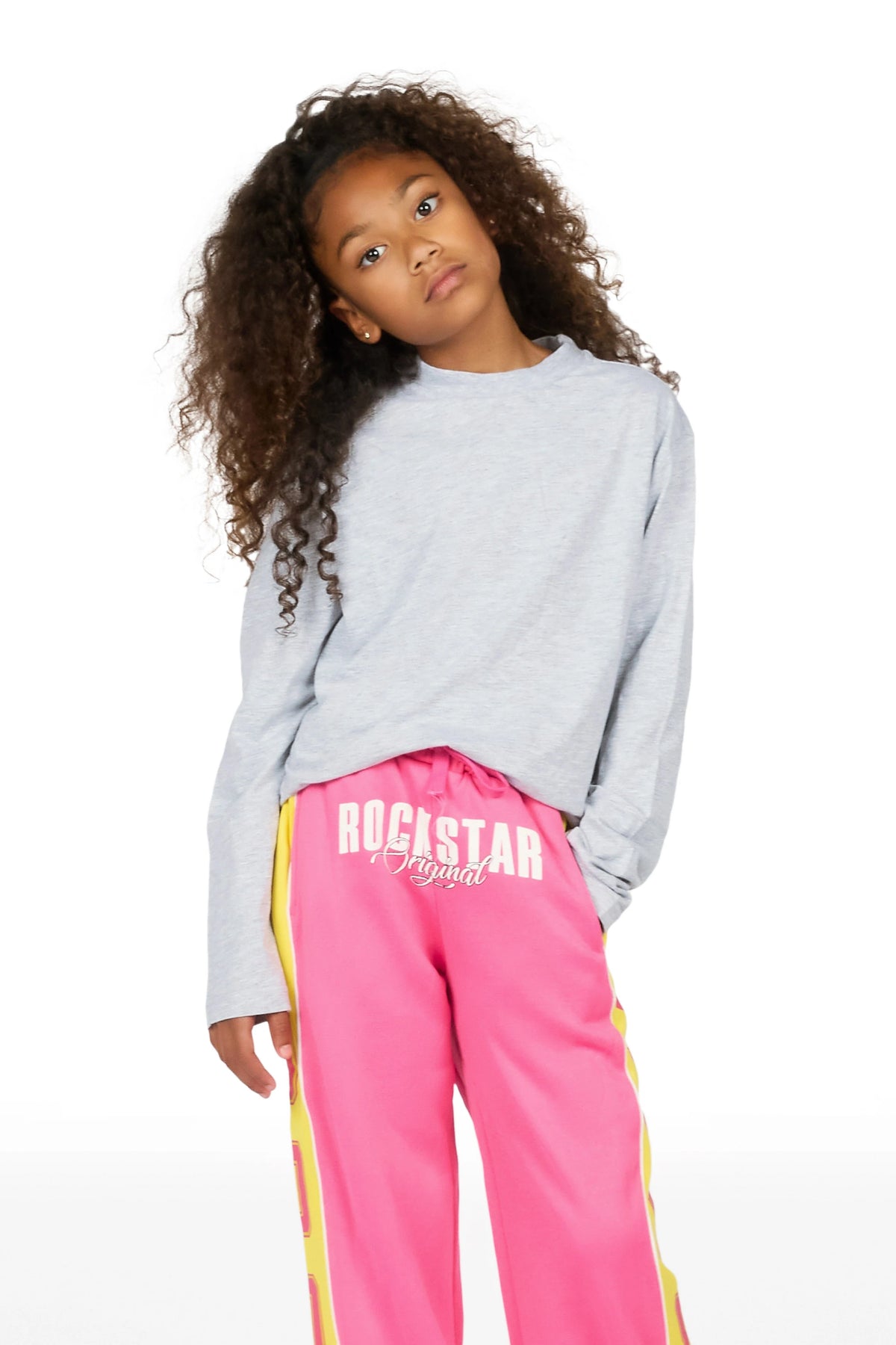 Girls Airelle Pink/Yellow Baggy Track Pant