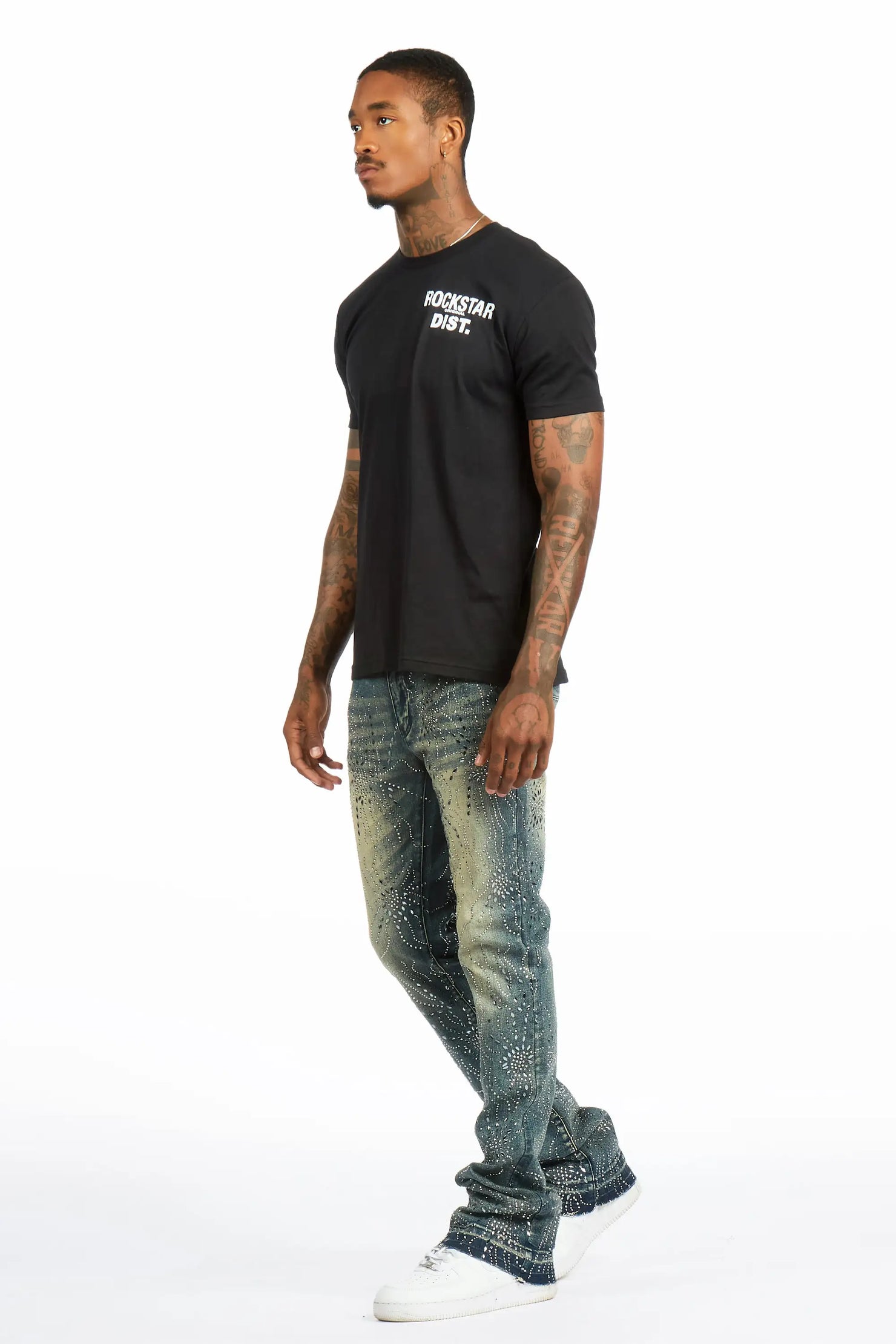 Izai Dark Blue Rhinestone Stacked Fit Jean