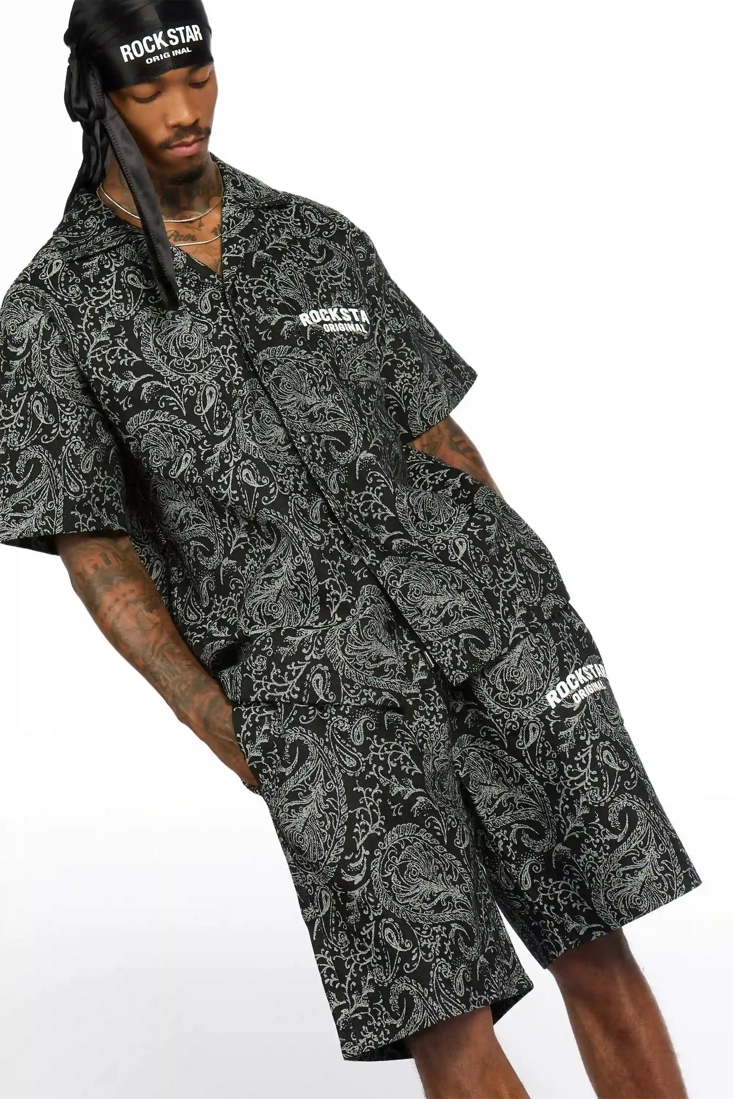 Franklin Black Button Down Shirt/Short Set