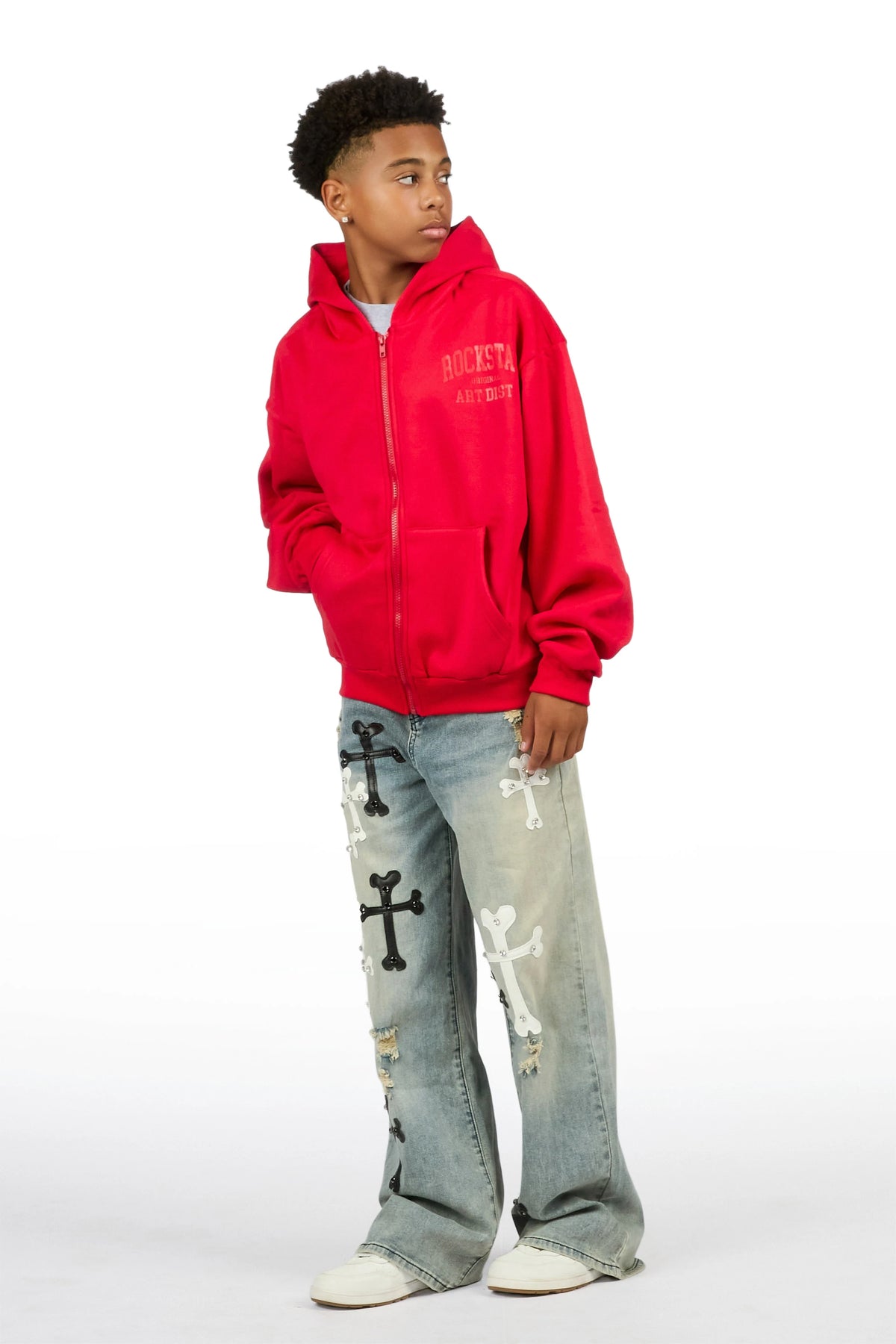 Boys Oliver Medium Blue Patch Baggy Fit Jean