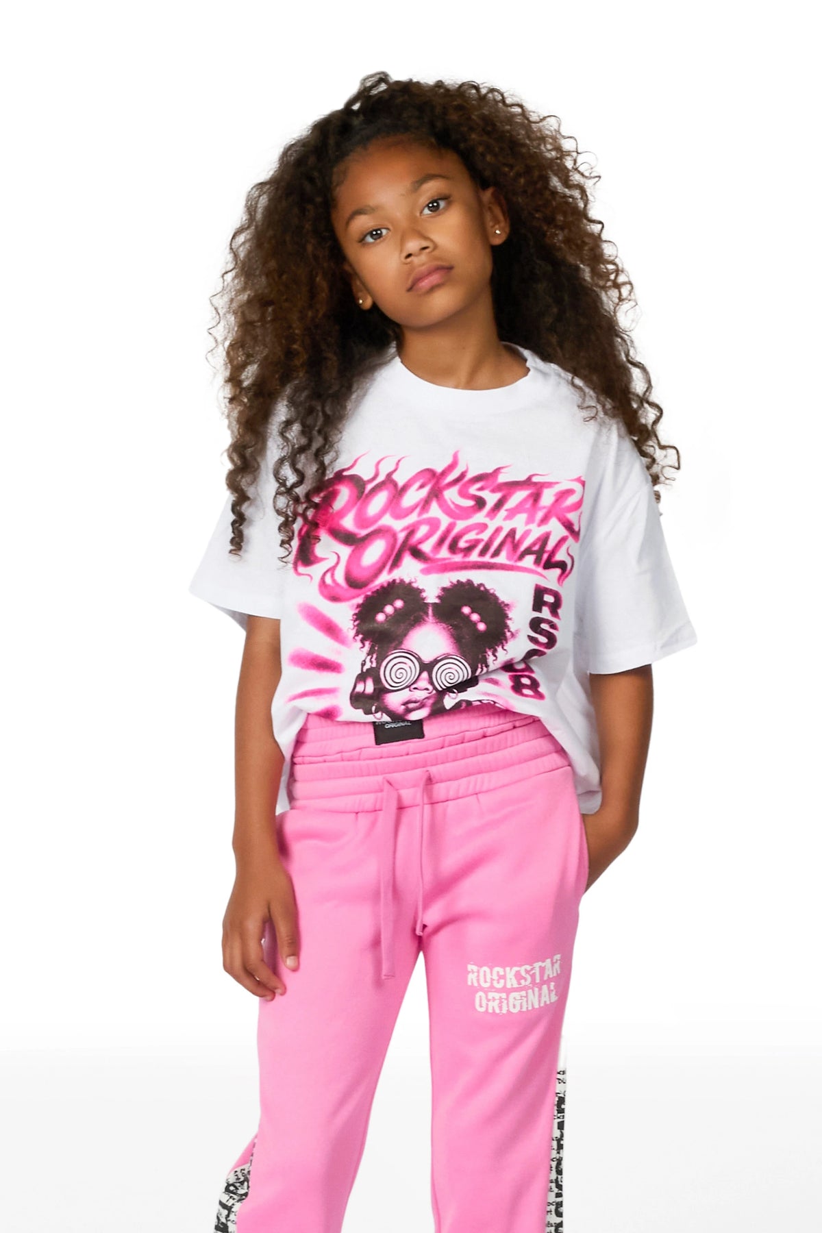 Girls Ajayla Pink Double Waisted Baggy Track Pant
