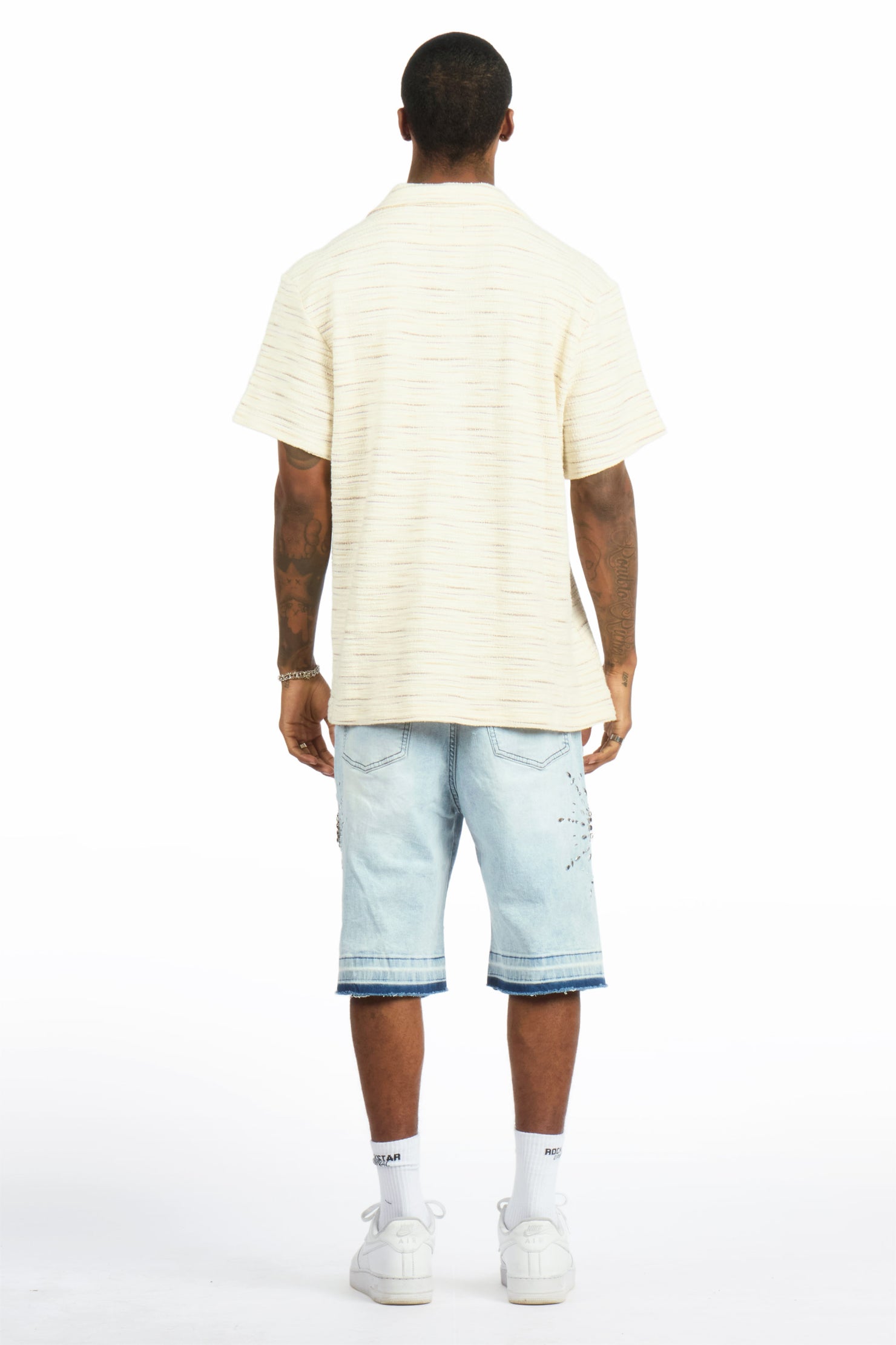 Tryst Light Blue Rhinestone Denim Short