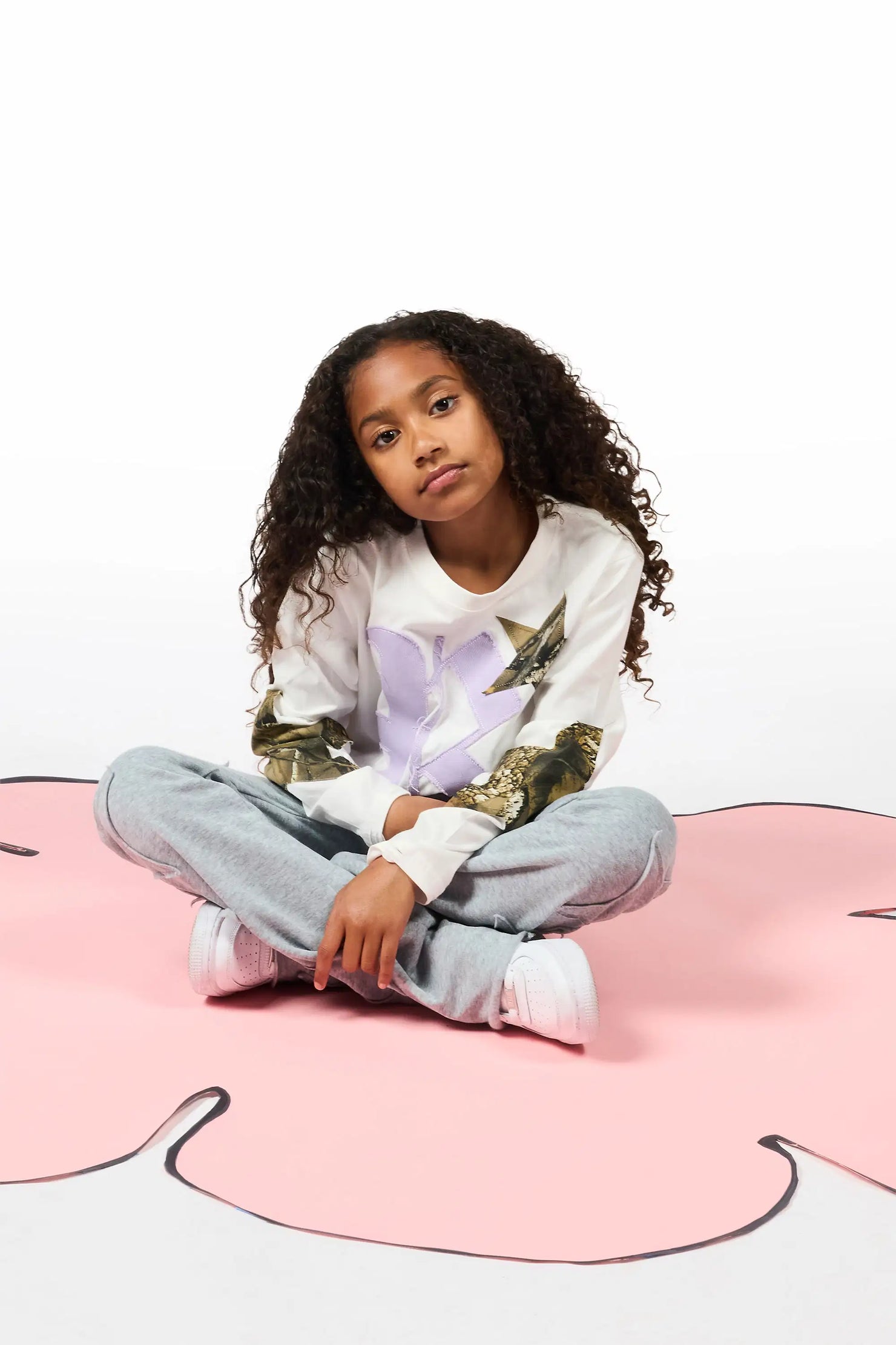 Girls Delgera White/Lavender L/S T-Shirt