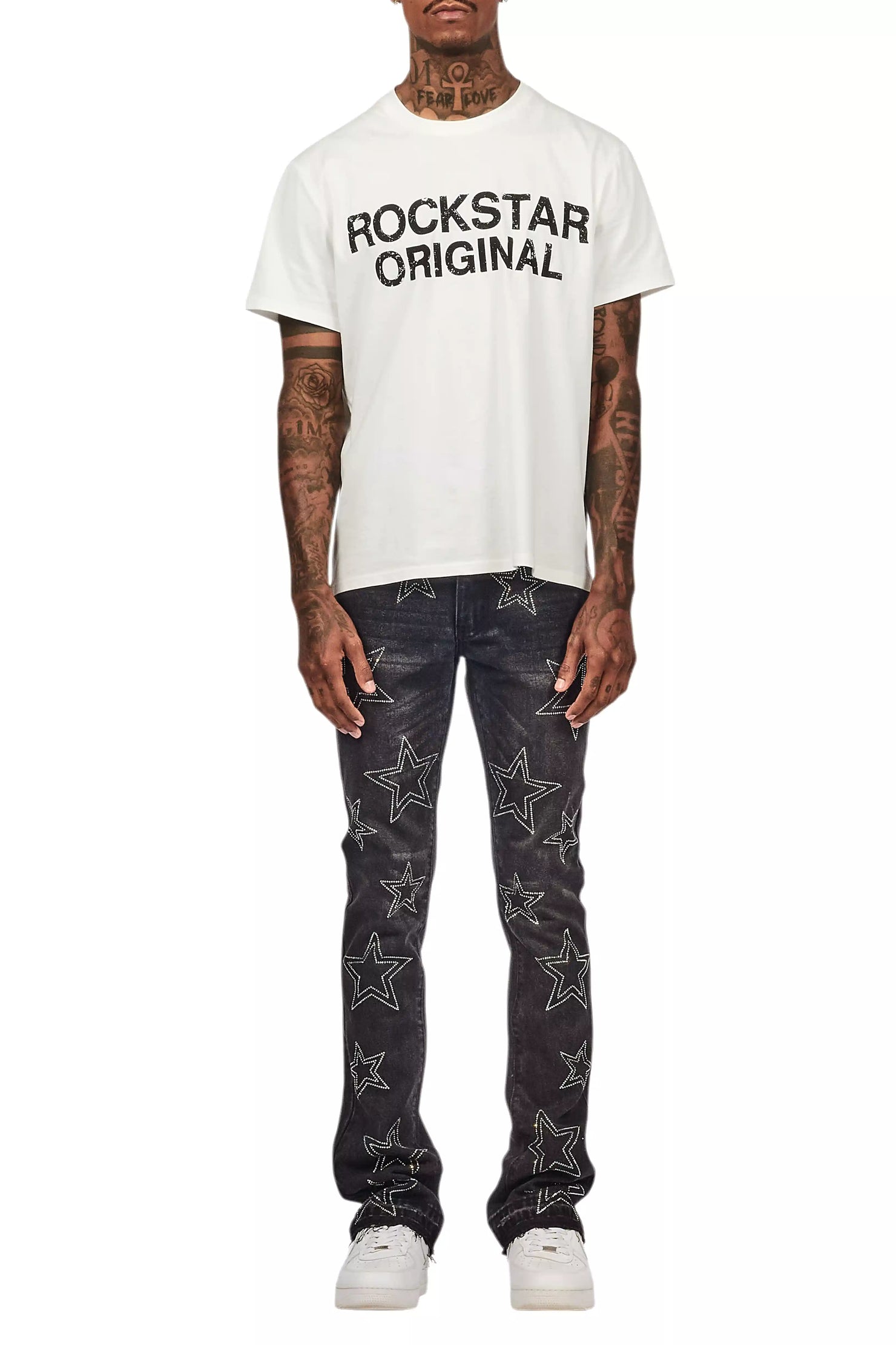 Kama Dark Grey Rhinestone Stacked Flare Jean