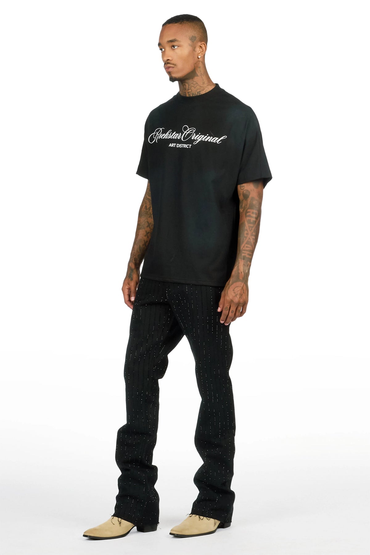 Mori Black Rhinestone Stacked Flare Jean