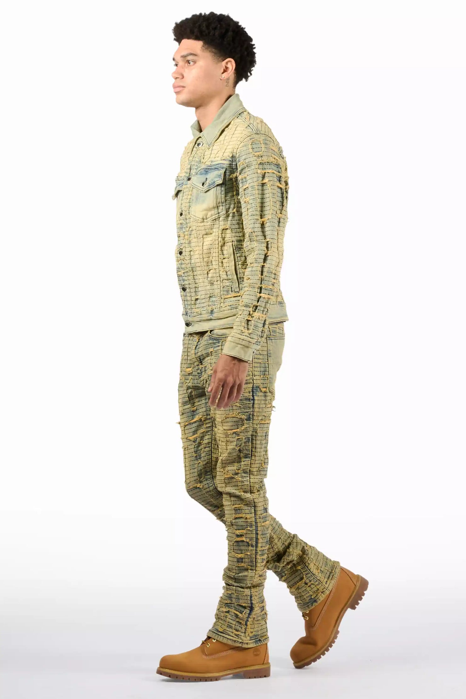 Gribo Vintage Denim Jacket/Stacked Flare Jean Set