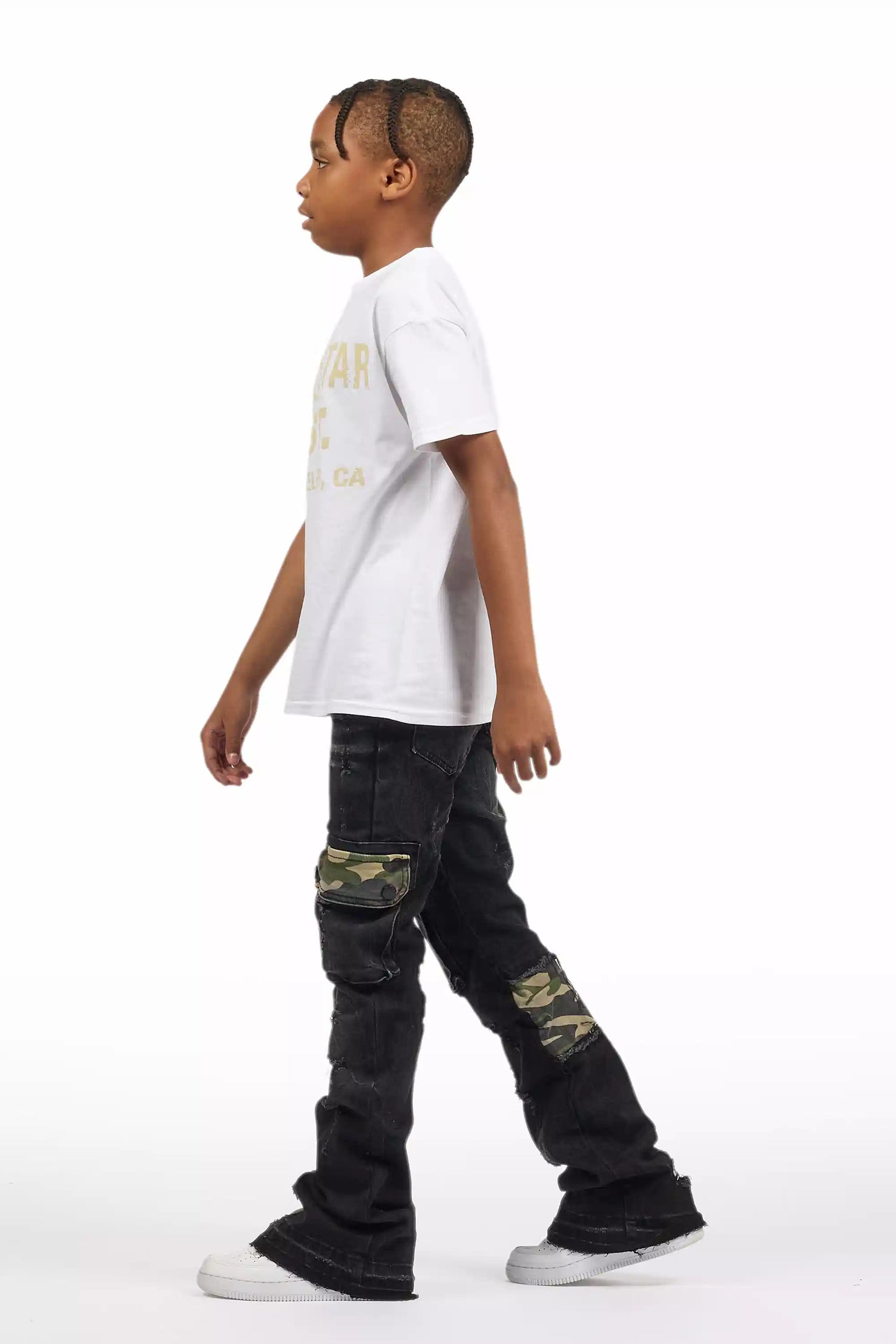 Boys Zeta Black Stacked Flare Jean