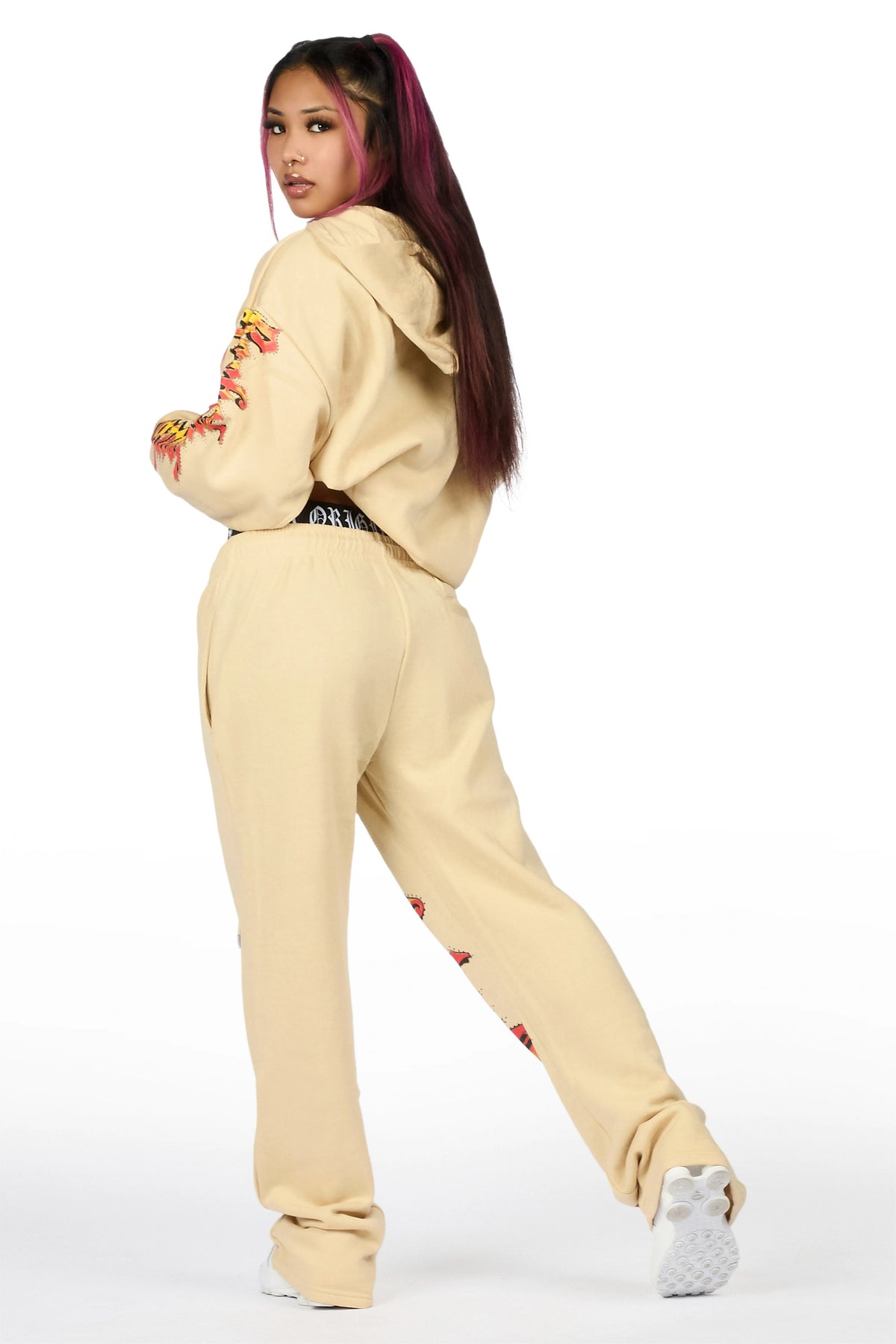 Anneleise Beige Graphic Baggy Fit Track Set