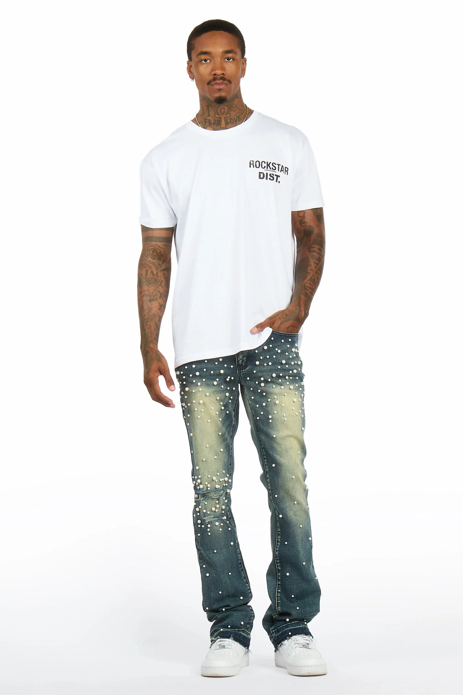 Lennux Dark Blue Pearl Stacked Fit Jean