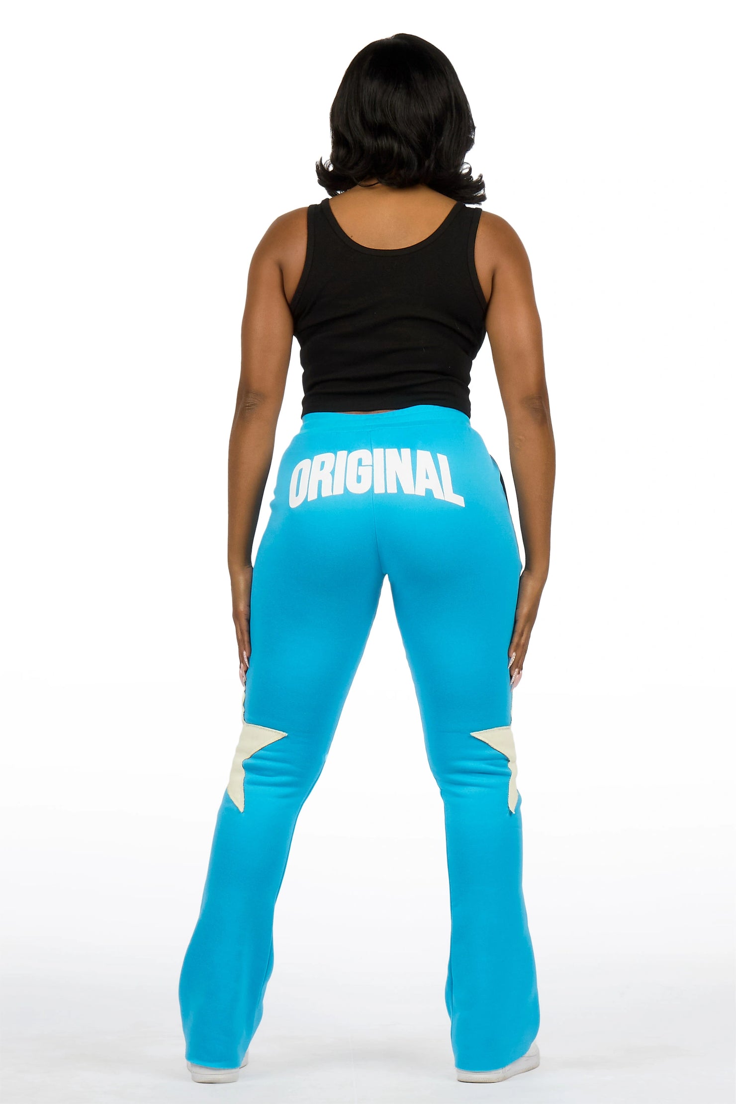 Shanelle Blue Patched Stacked Track Pant