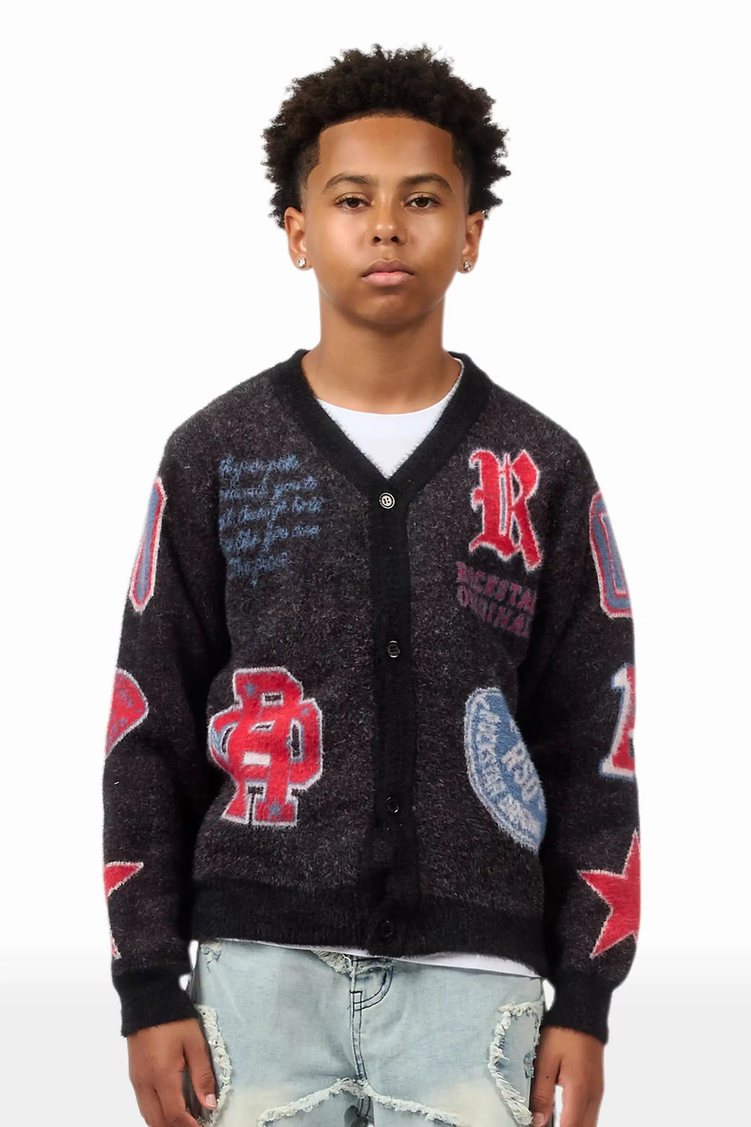 Boys Delling Black Mohair Knit Cardigan