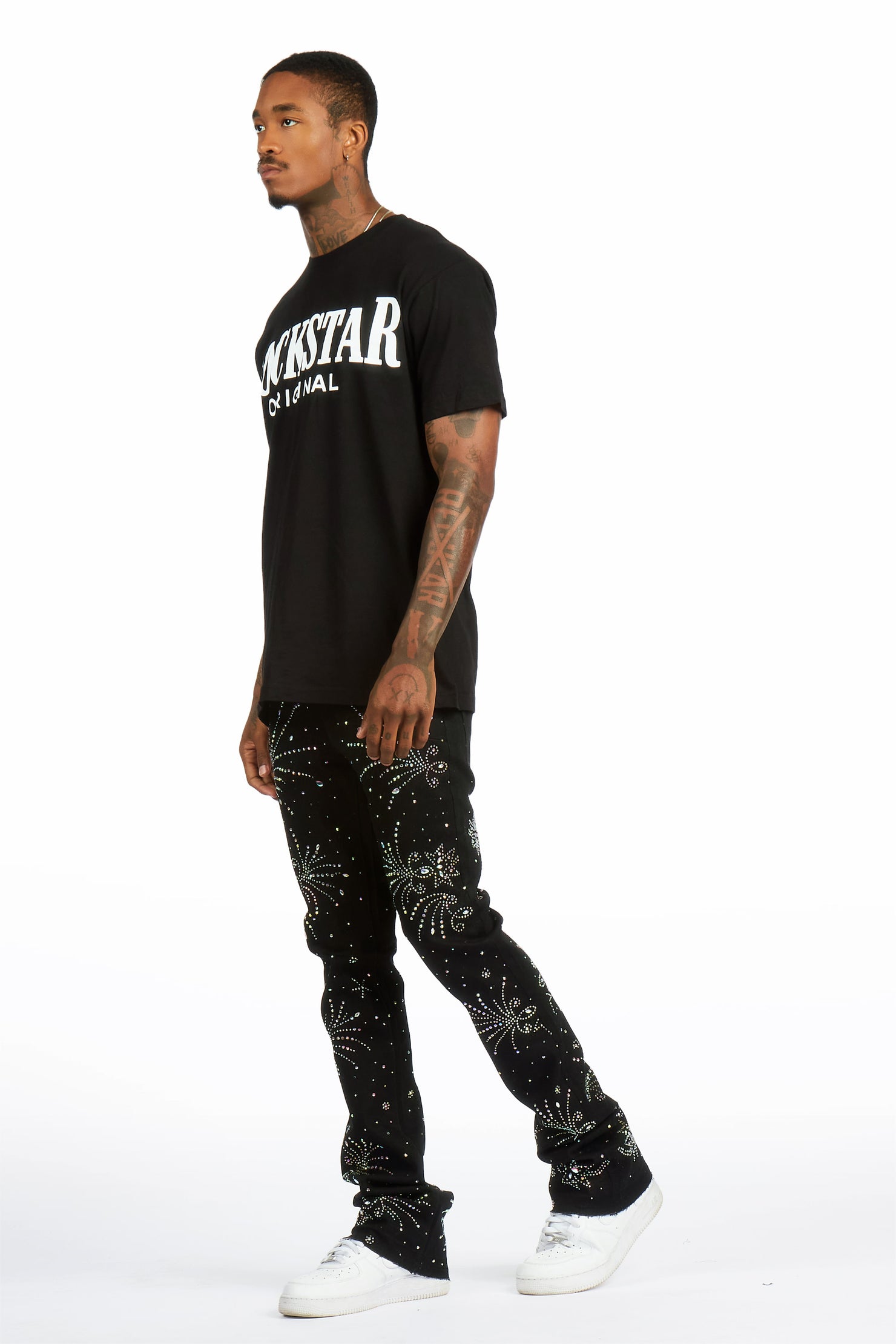 Firework Black Rhinestone Stacked Fit Jean