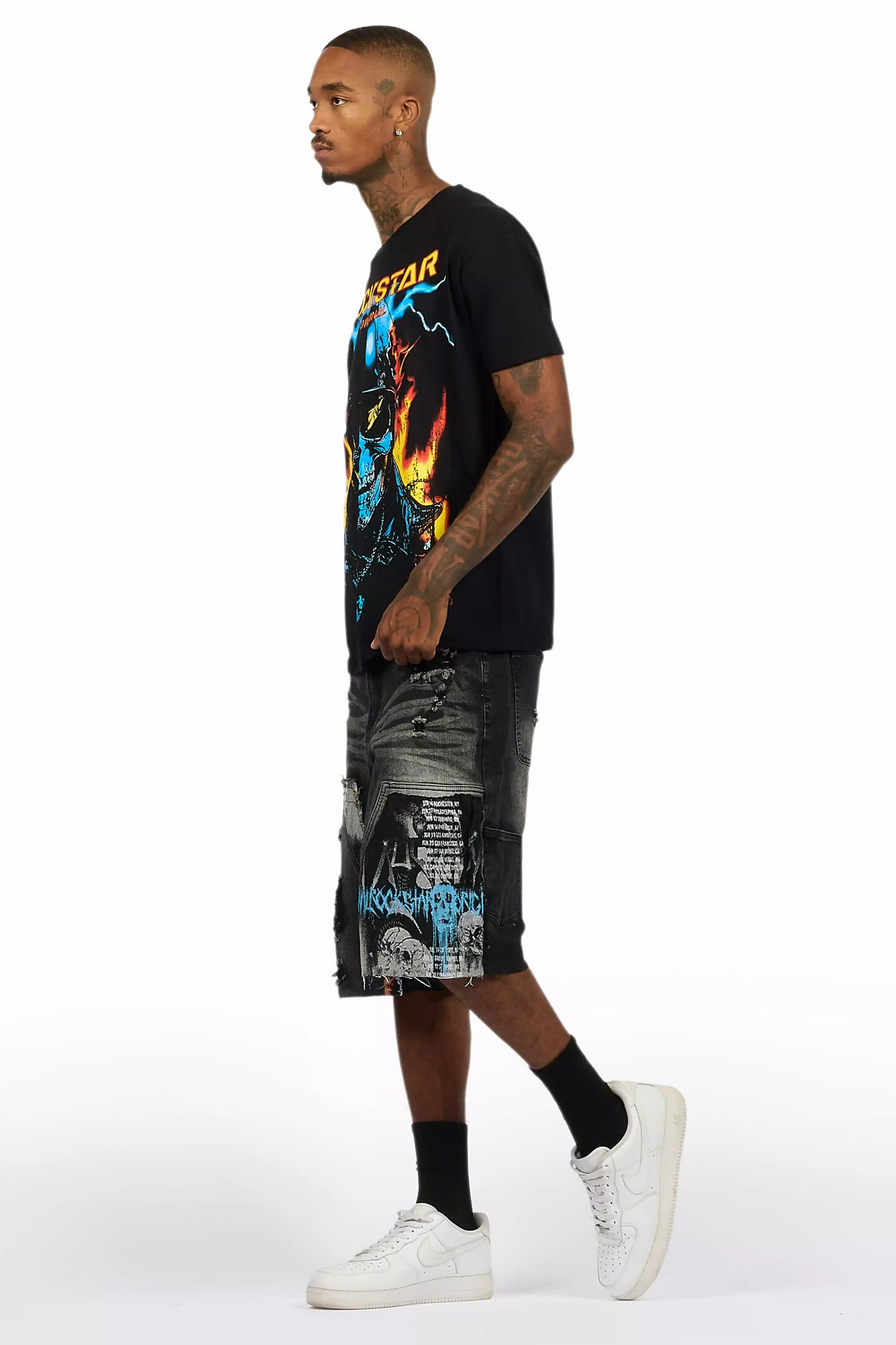 Balius Black T-Shirt/Denim Short Set