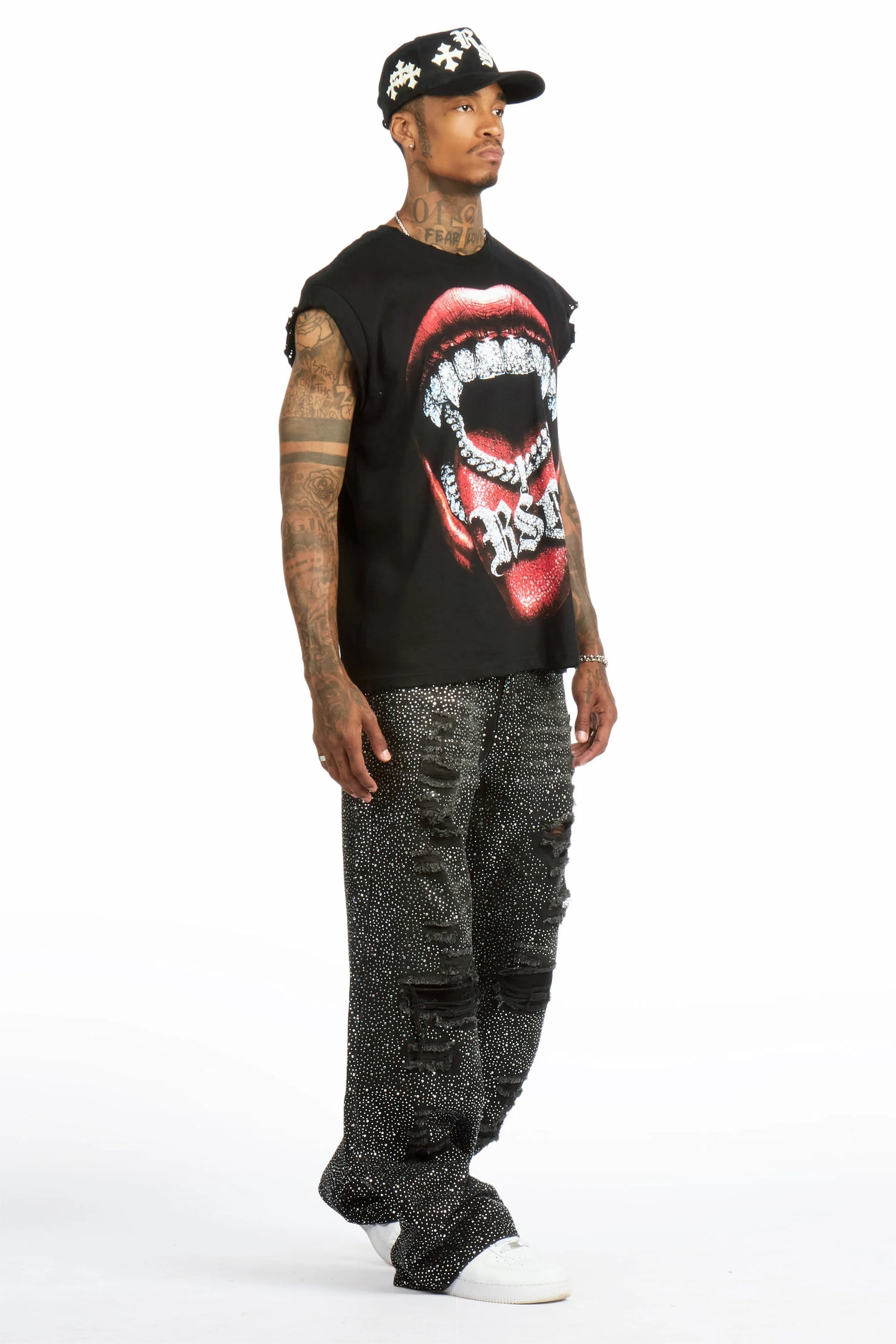 Hendrix Black Rhinestone Baggy Fit Jean