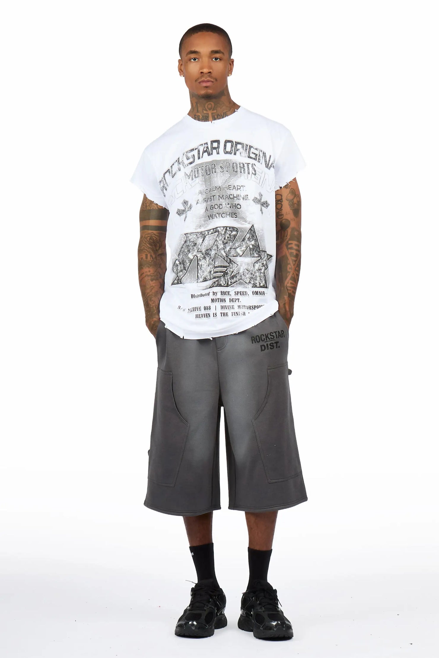 Byson White Oversized Cut Sleeve T-Shirt