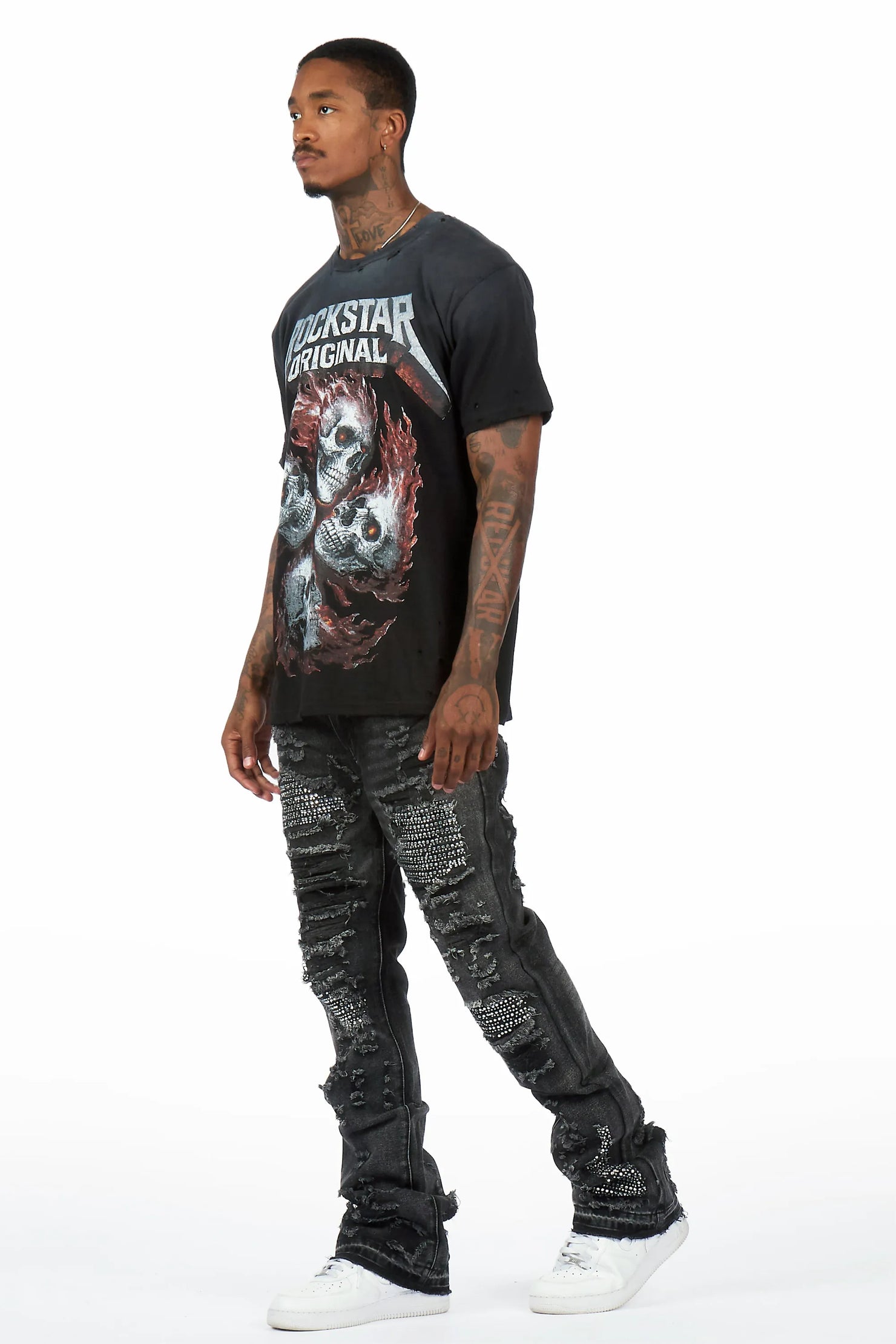 Mathey Dark Grey Rhinestone Stacked Fit Jean