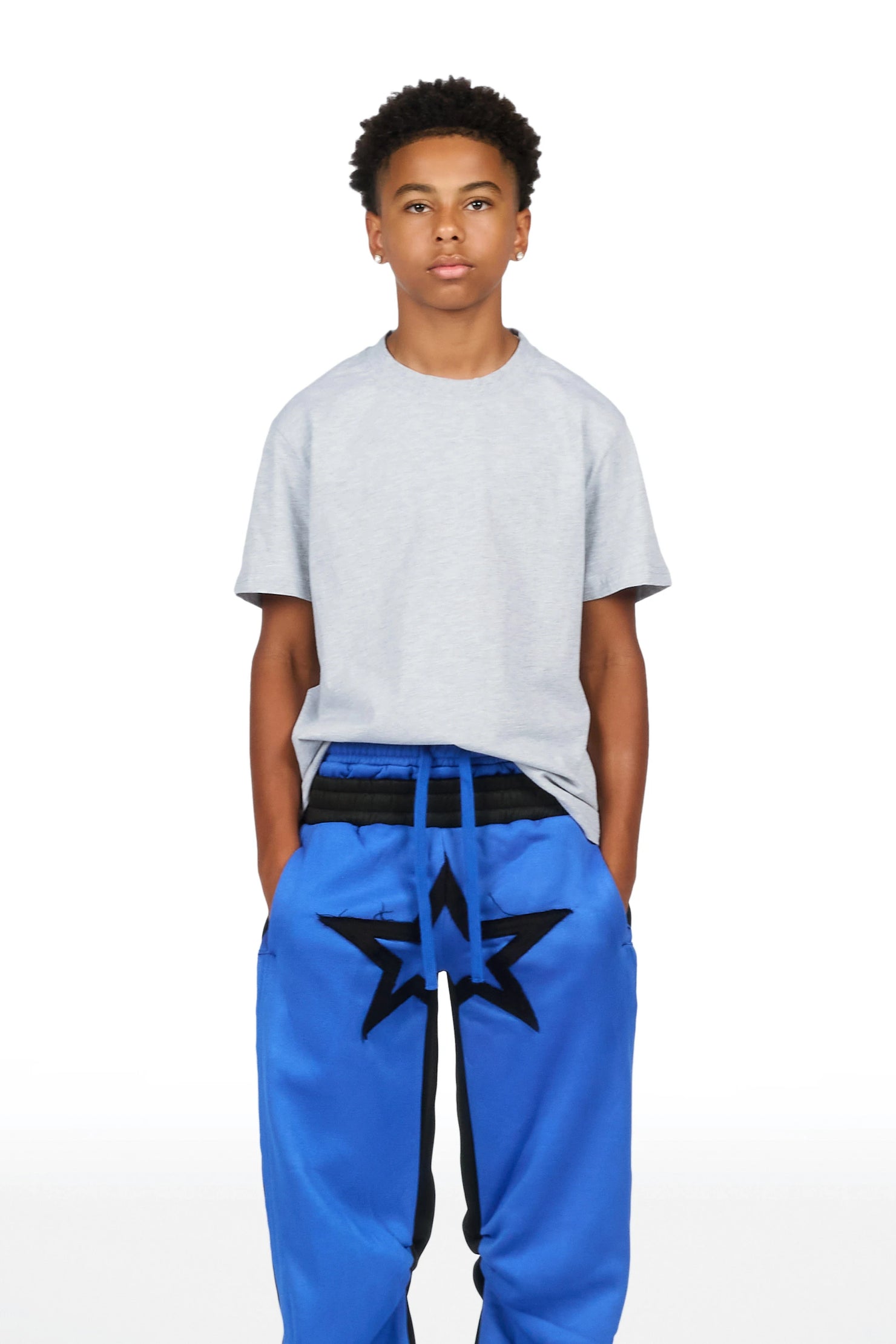 Boys Canaan Black/Royal Double Waisted Baggy Track Pant