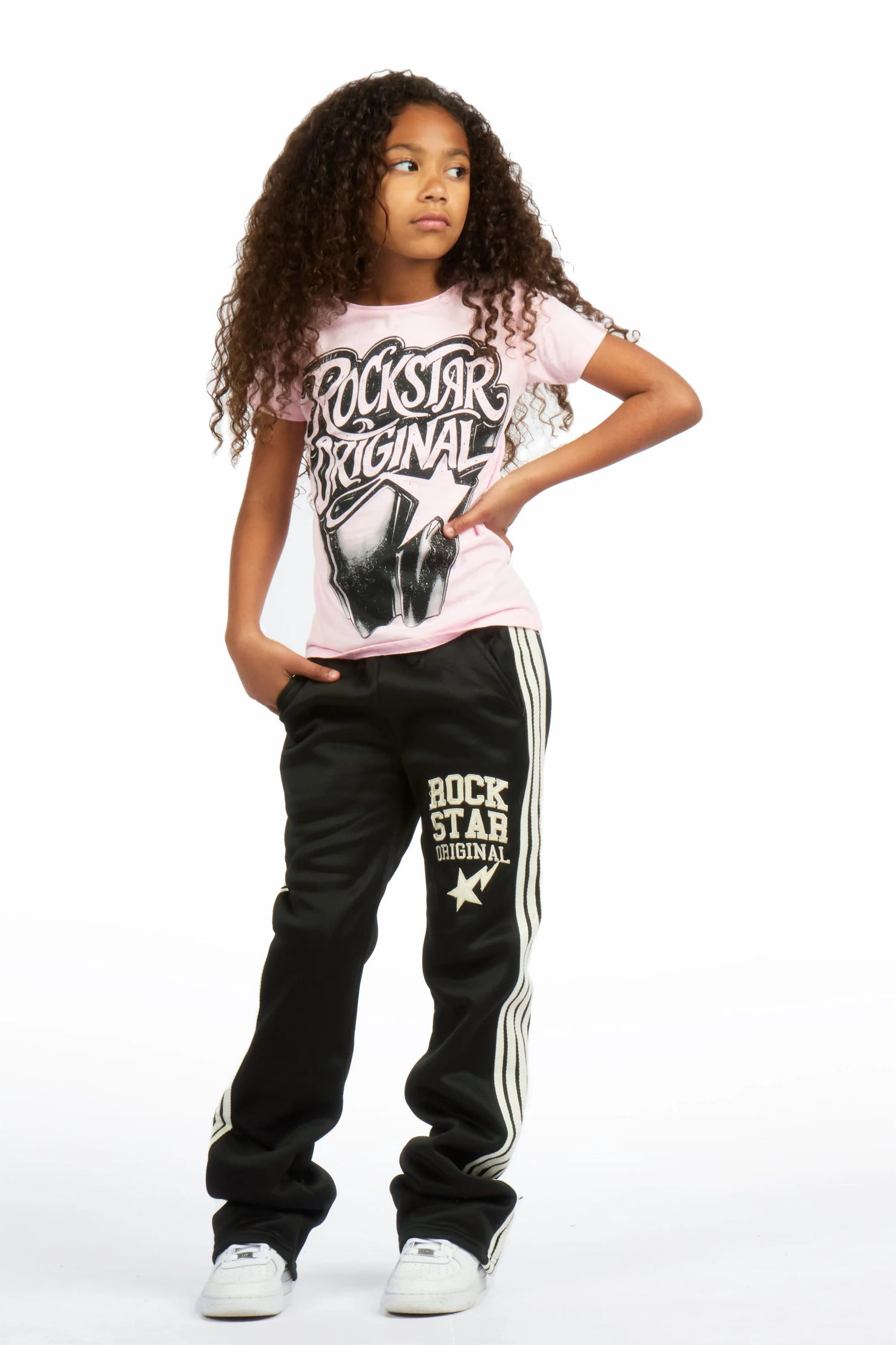 Girls Briana Black Stacked Flare Pant