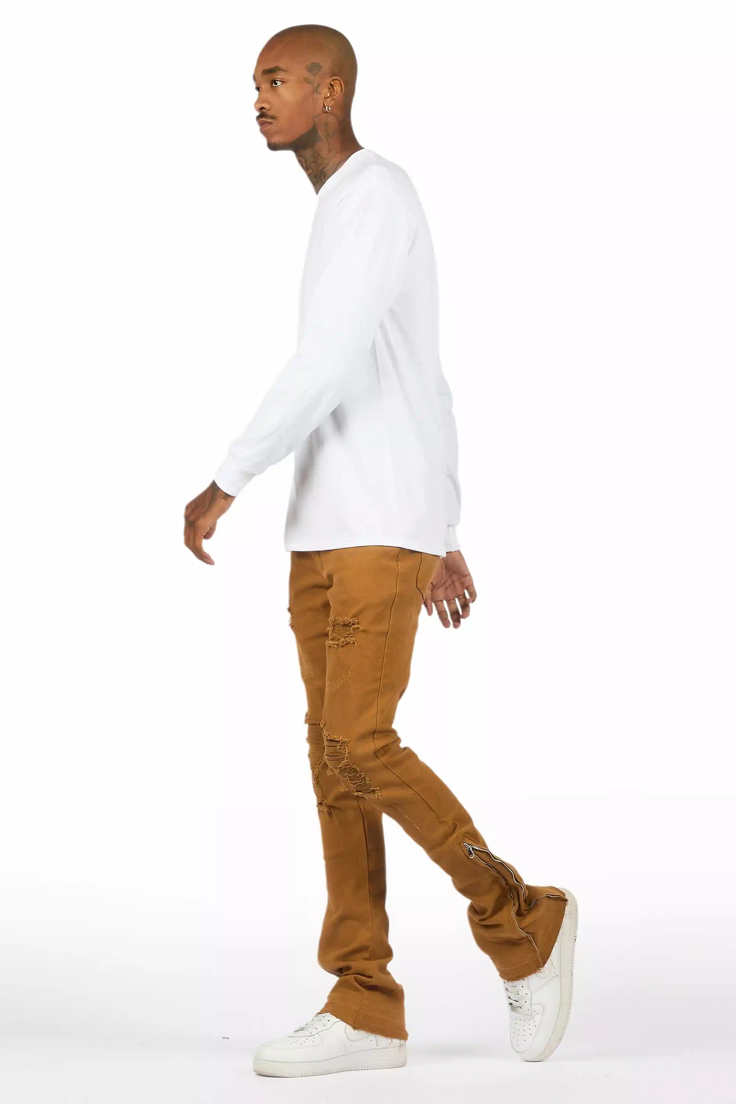 Jaymes Beige Stacked Flare Jean