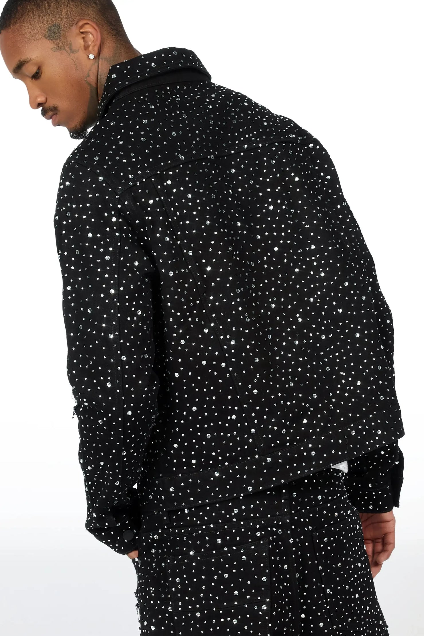 Discolite Black Rhinestone Denim Jacket/Baggy Jean Set