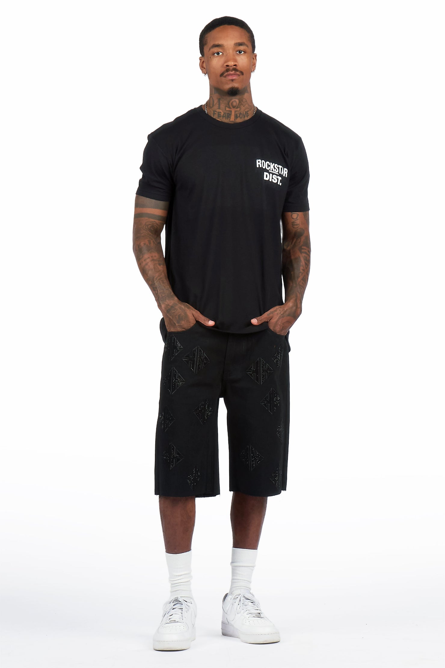 Chelot Black Rhinestones Denim Short