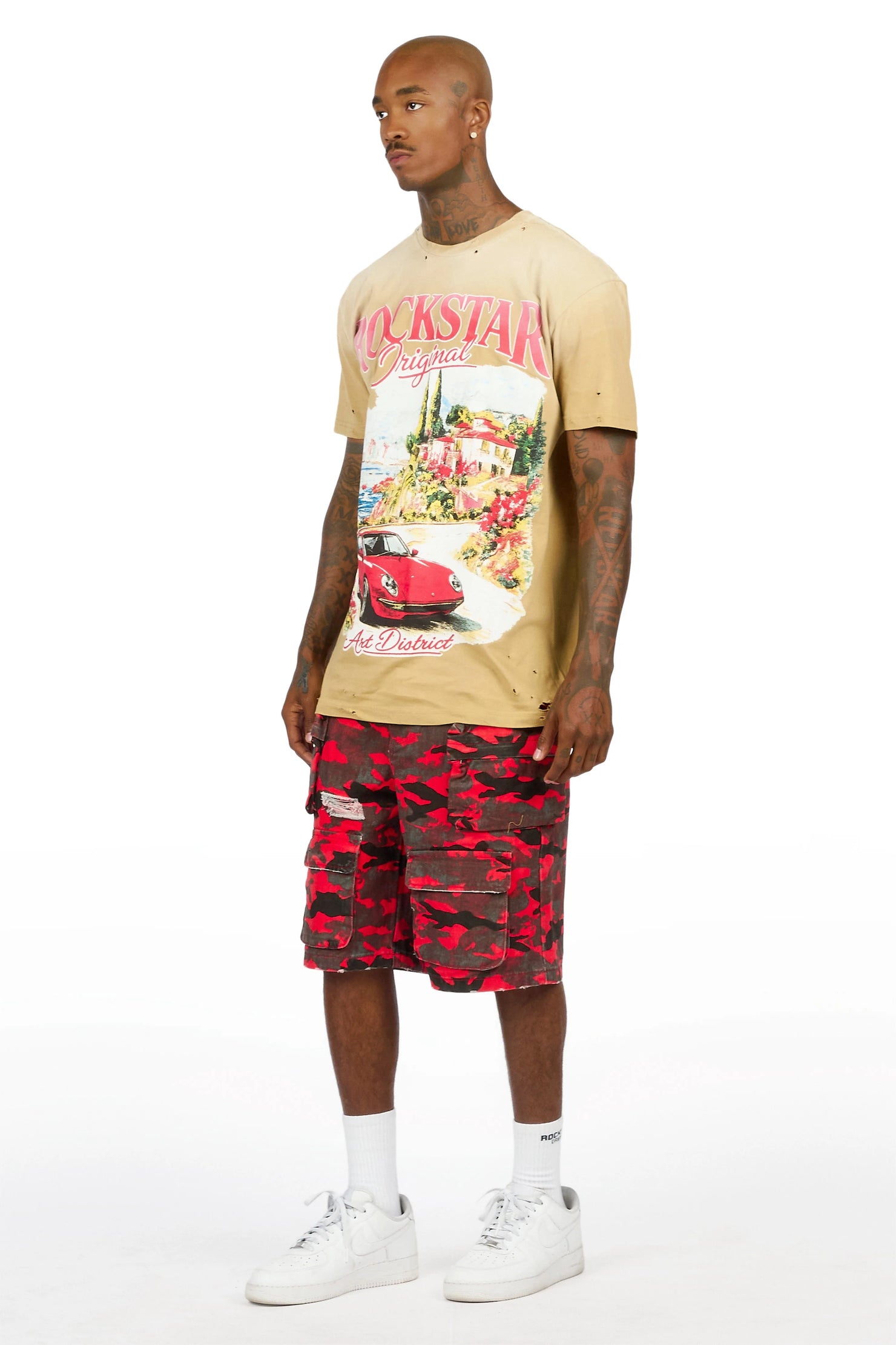Savion Red Camo Denim Short